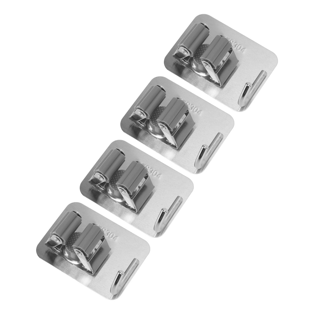 4Pcs Silver Mop Broom Holder with Hook Wall Mounted 304 Stainless Steel Mop Clip Holder