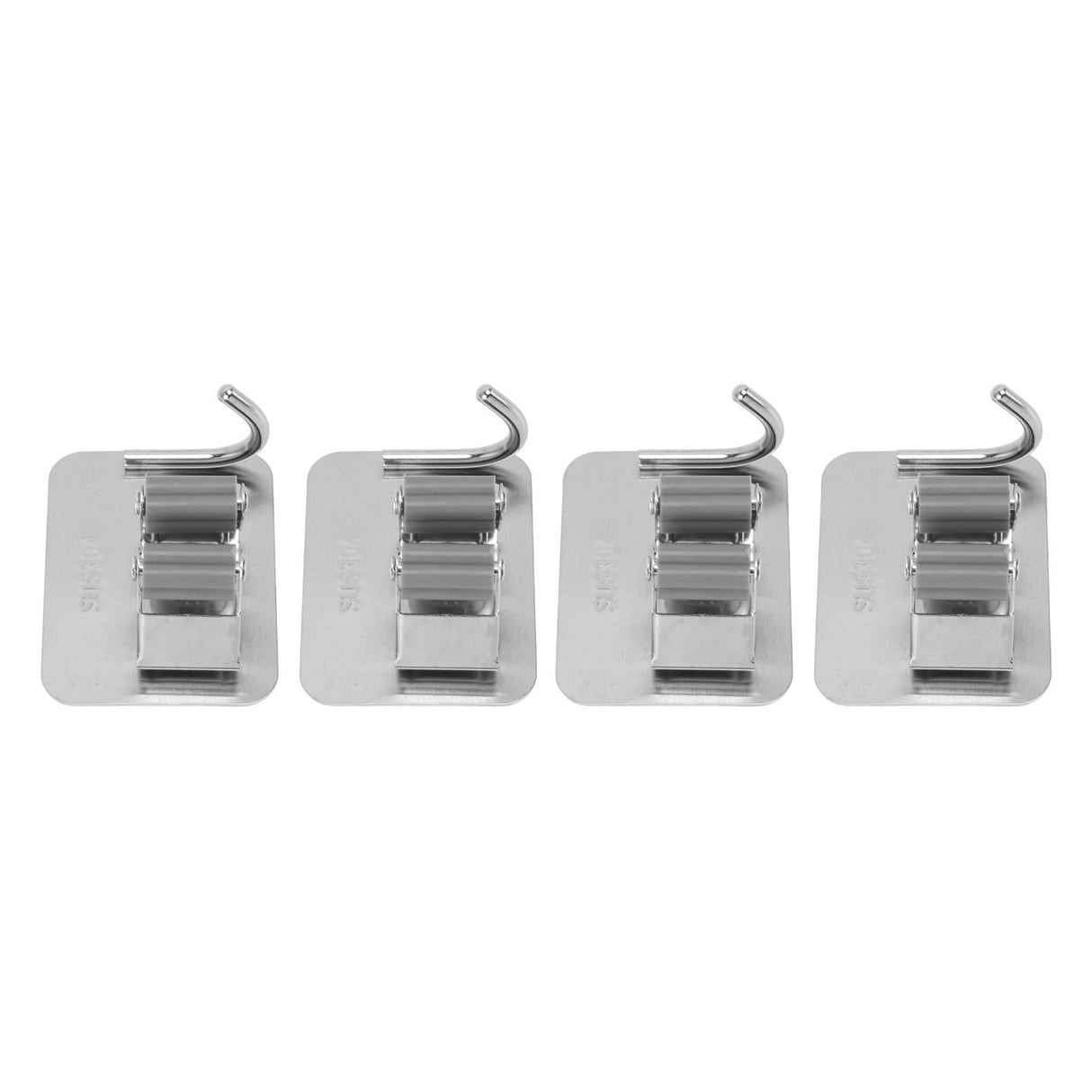 4Pcs Silver Mop Broom Holder with Hook Wall Mounted 304 Stainless Steel Mop Clip Holder