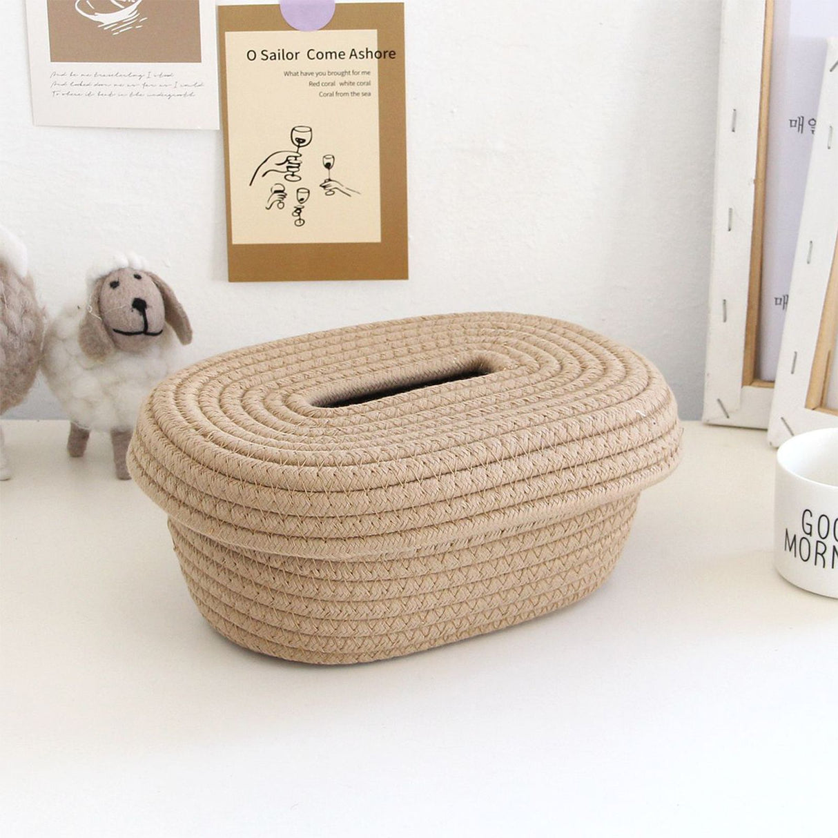 Tissue Box Cover Handmade Cotton Rope Napkin Tissue Holder Decorative Household Desktop Tissue Storage Box Khaki