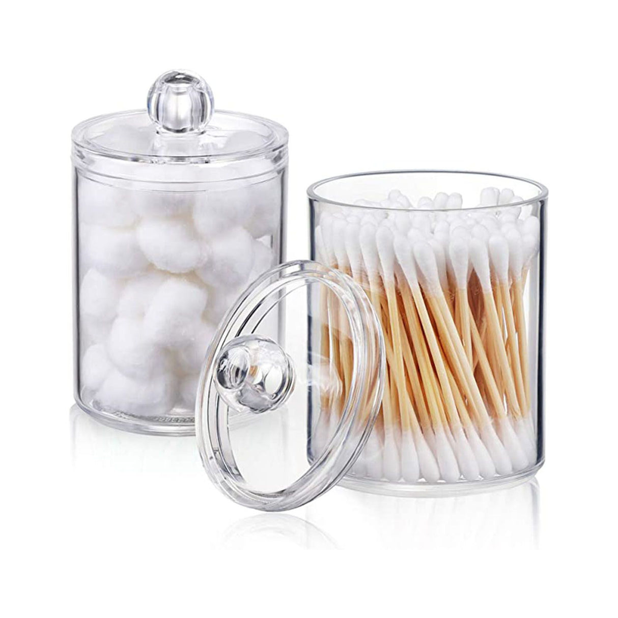 4Pcs Storage Jar Clear Round PS Plastic Bathroom Canister Set for Qtips Cotton Swabs Balls Cosmetic Pads