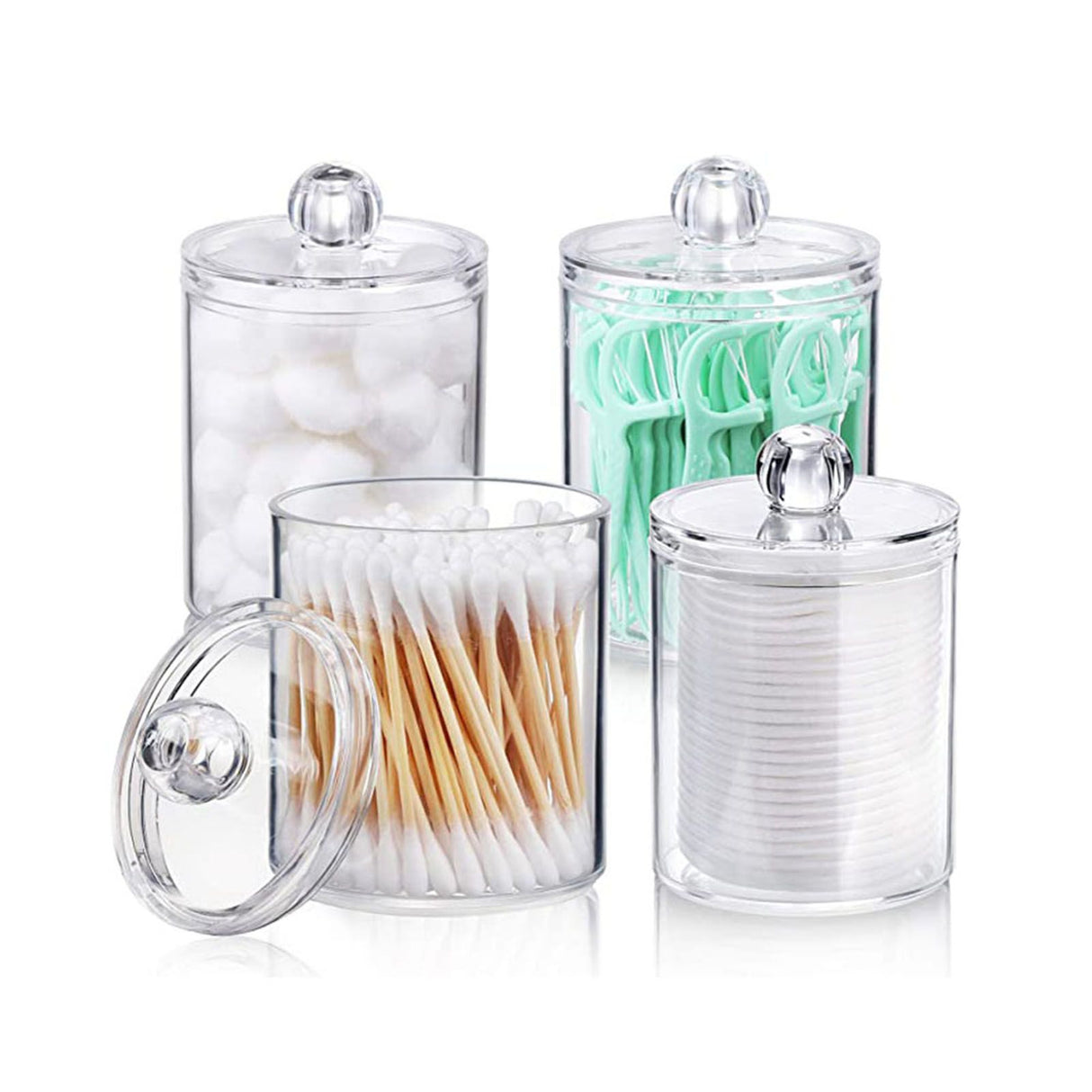 4Pcs Storage Jar Clear Round PS Plastic Bathroom Canister Set for Qtips Cotton Swabs Balls Cosmetic Pads