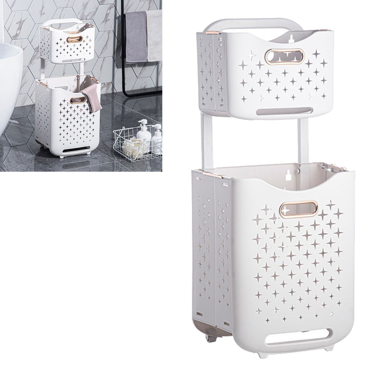 Collapsible Laundry Basket Portable Foldable Laundry Hamper Clothes Storage Organizer Basket for Home Hotel Rose Gold Combination
