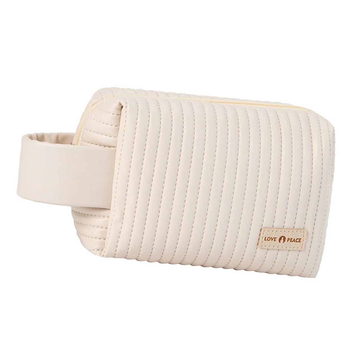 Makeup Cosmetic Bags with Handle Zipper Large Capacity Soft PU Leather Portable Travel Toiletry Bag Beige