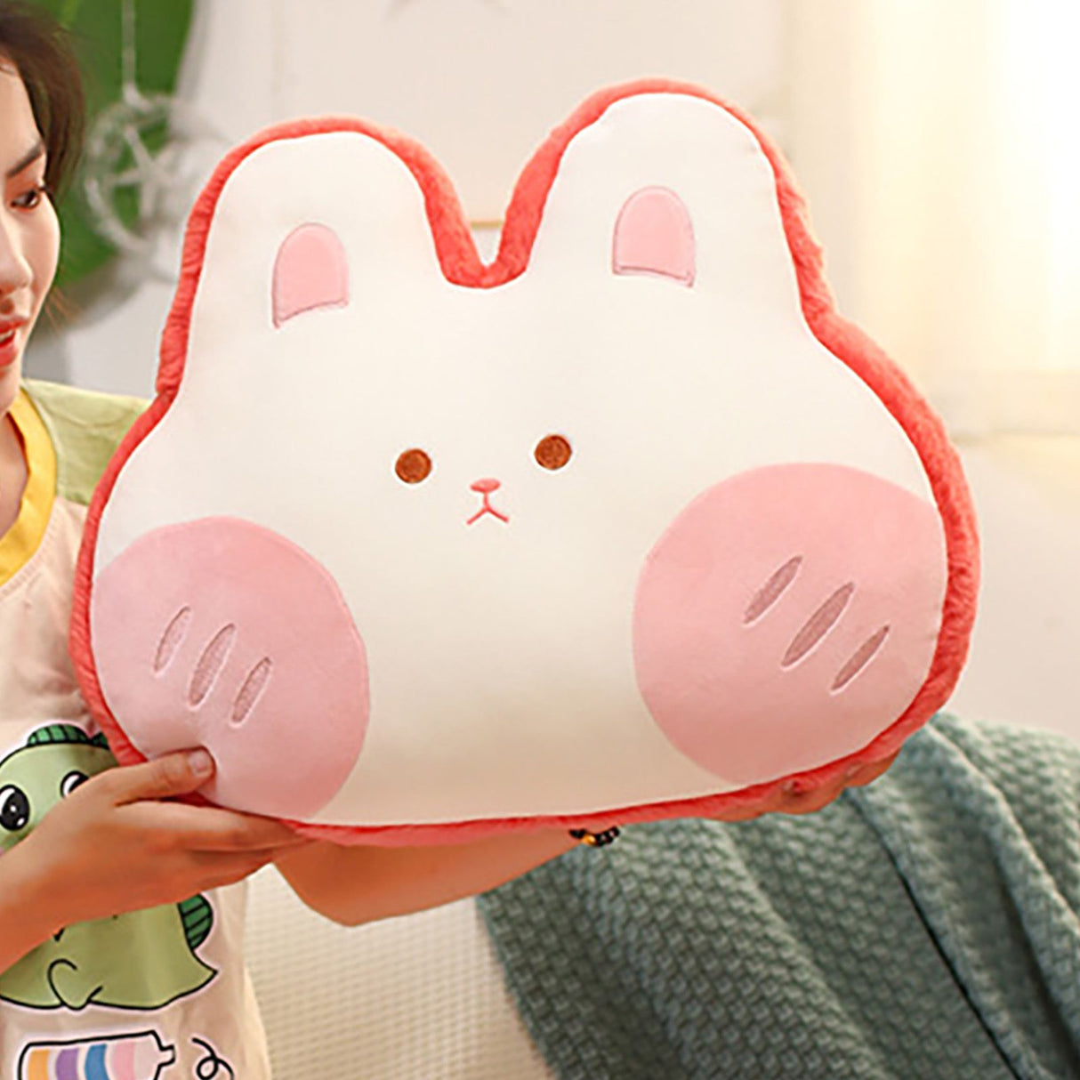 Animal Shape Pillow Stuffed Cushion Toy Flannel Plush Animal Soft Pillow for Kids Christmas Gift Watermelon Red Rabbit 40x30cm