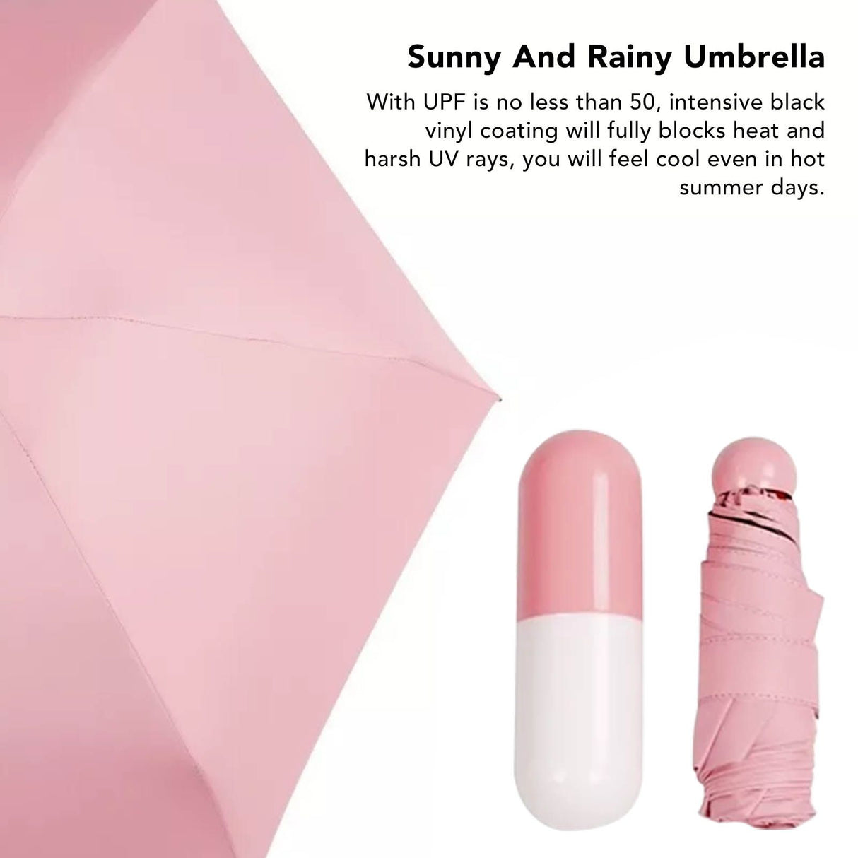 Pocket Umbrella Mini Compact Foldable Umbrella Pink for Sunny and Rainny Days 6 Umbrella Ribs