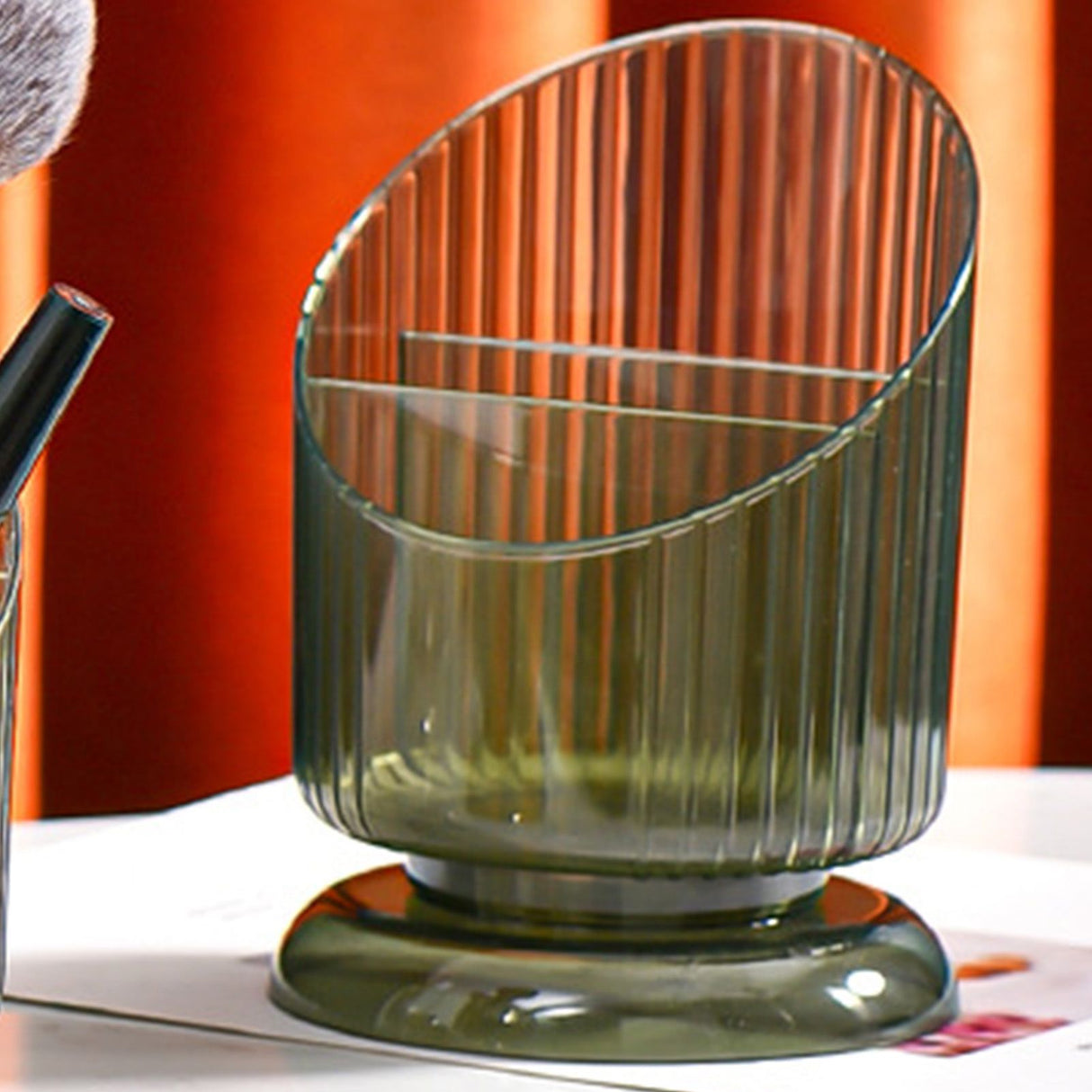 Makeup Brush Holder Organizer Plastic Transparent Round Makeup Brush Storage Holder Cup for Pen Pencil Green Free Size