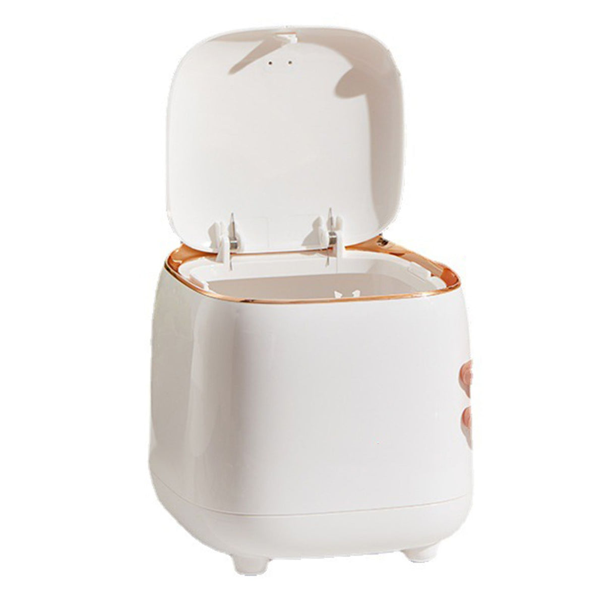 Push Type Desktop Trash Bin with Lid Fashionable Double Layer Large Opening Garbage Container for Living Room White