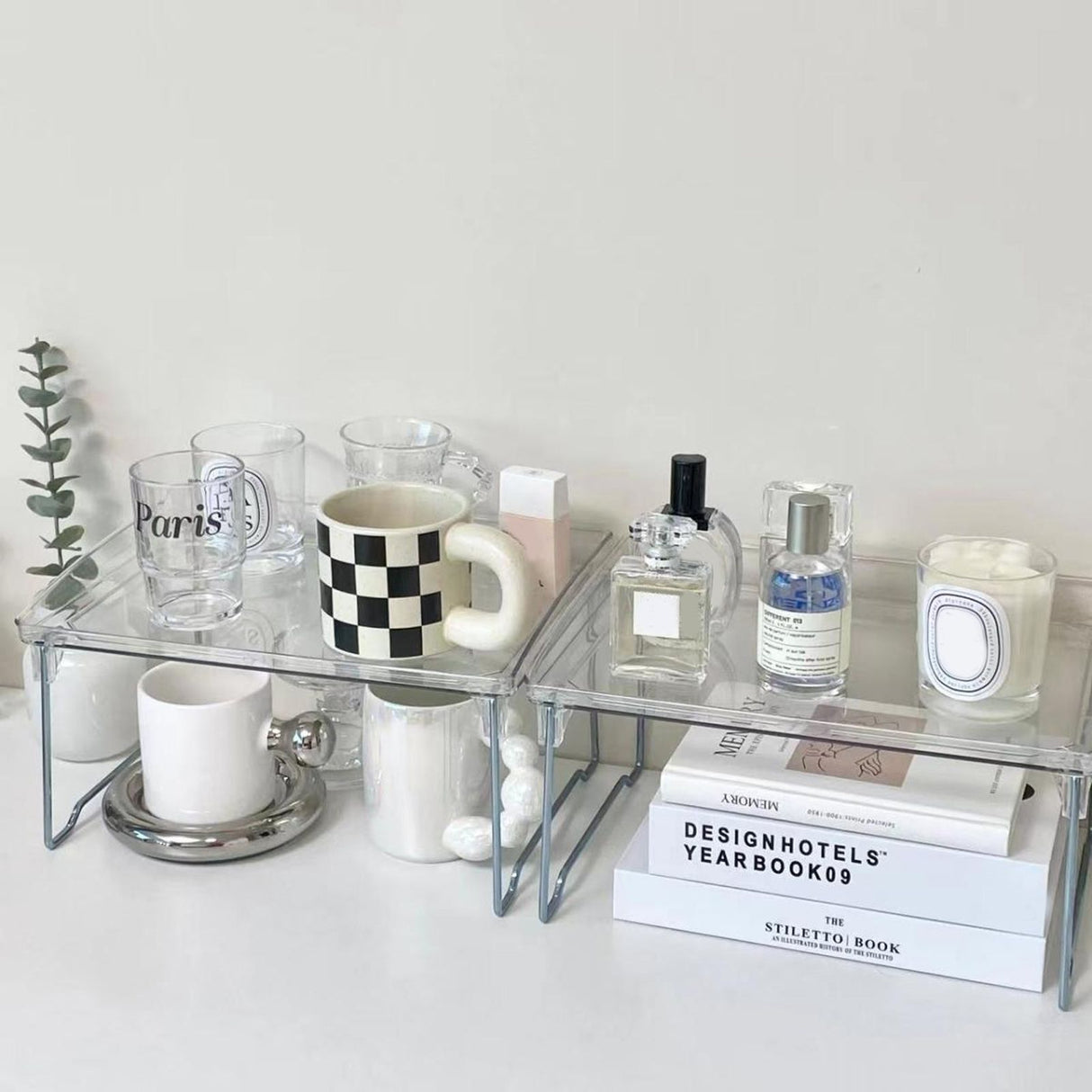 Stackable Clear Organizer Plastic Transparent Tabletop Storage Rack for Makeup Kitchen Tool Stationery One Tier Free Size