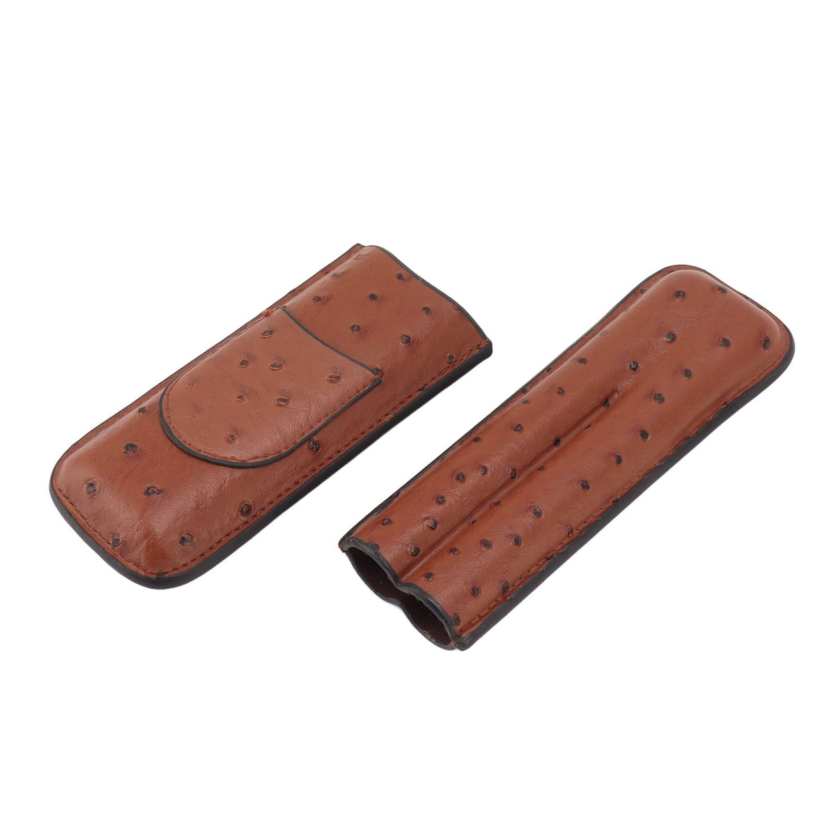Cigar Case Holder PU Leather Brown 2 Finger Cigar Carrying Case with Front Pocket Portable for Anniversary Father's Day Gift