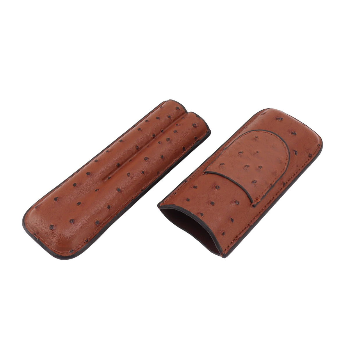 Cigar Case Holder PU Leather Brown 2 Finger Cigar Carrying Case with Front Pocket Portable for Anniversary Father's Day Gift