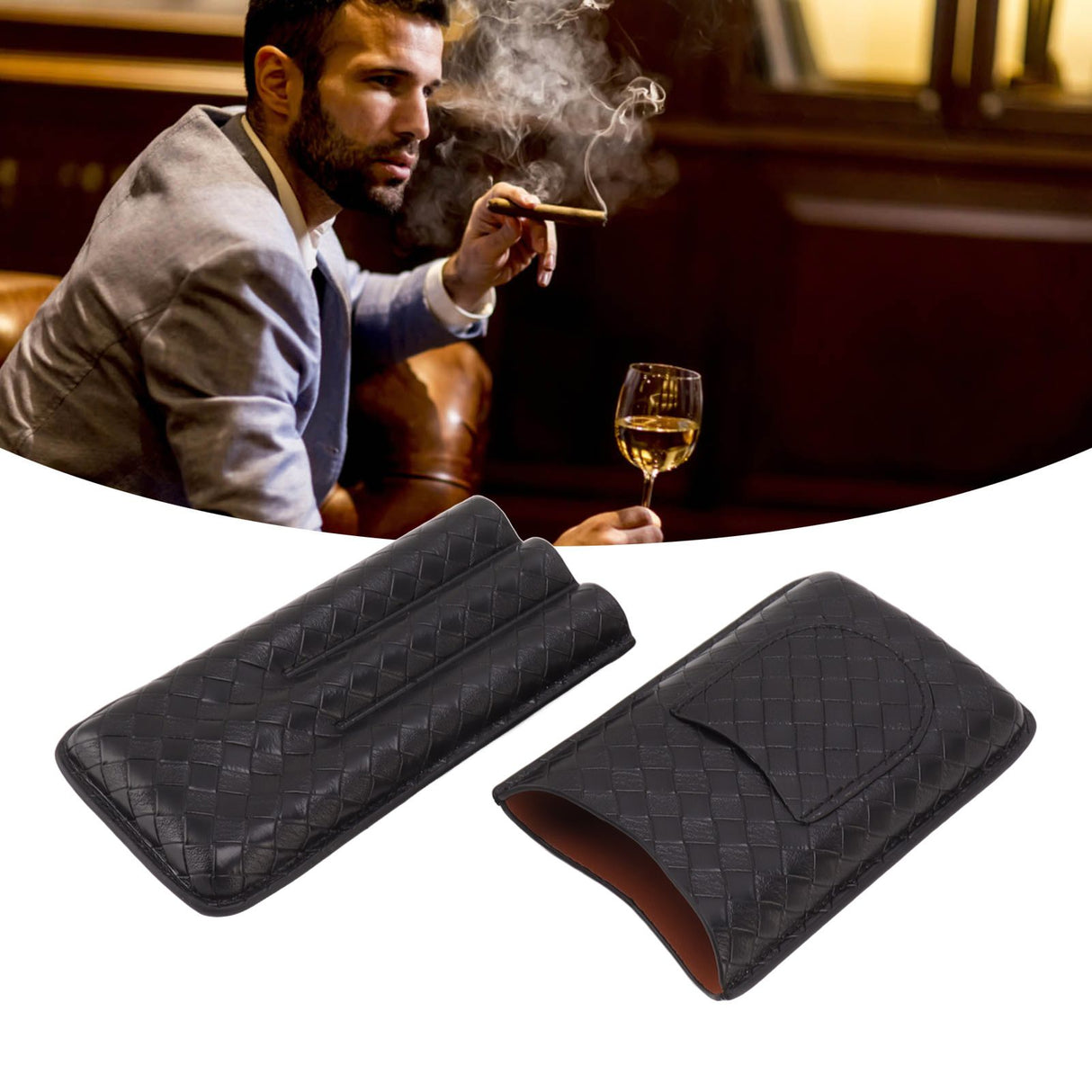 3 Sticks Portable Cigar Case Leather Cigar Humidors Travel Moisturizer Cigar Case for Men Gifts Black