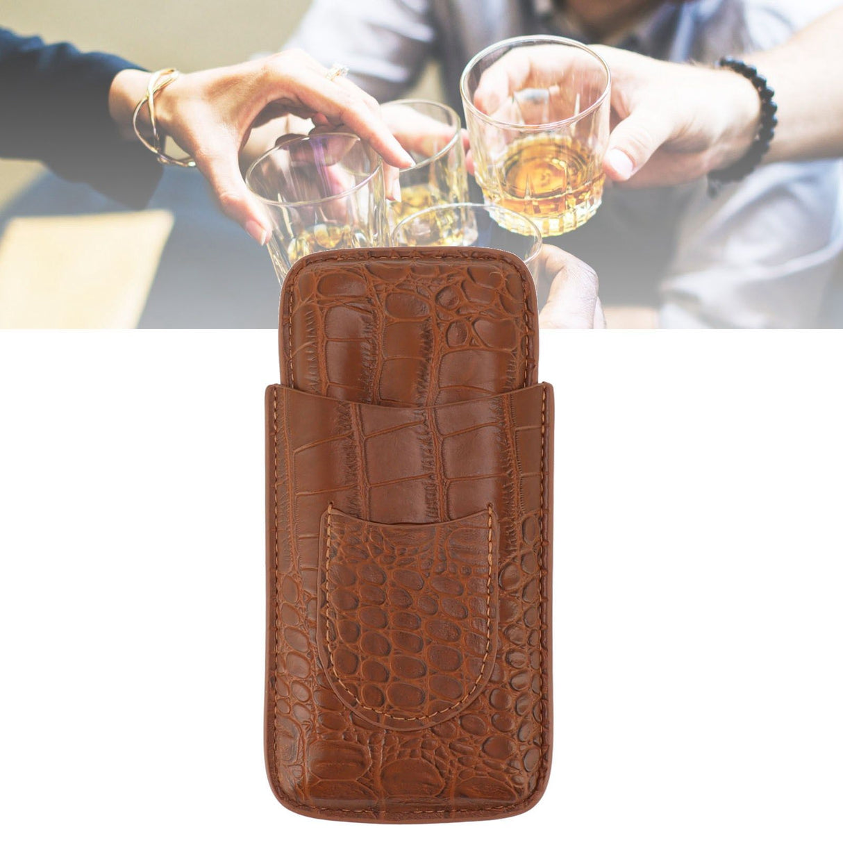 Cigar Holder Case Artificial Leather Portable Durable Elegant 3 Finger Cigar Box for Travel Outdoor Business 79