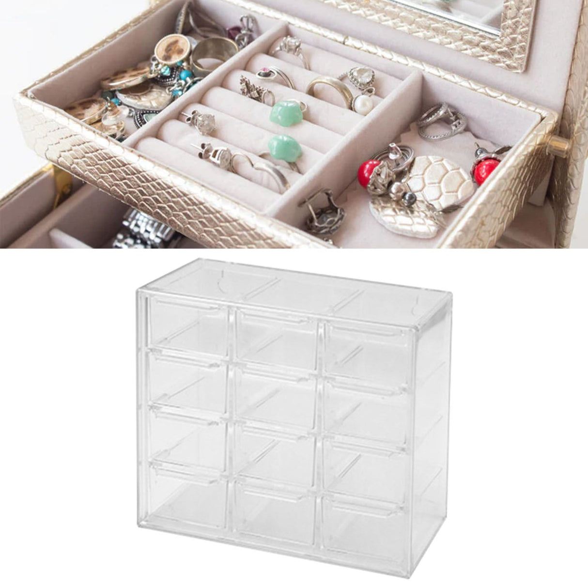 Grid Storage Box Dustproof Transparent Plastic Container Organizer for Jewelry Necklace DIY Art Craft 12 Compartments