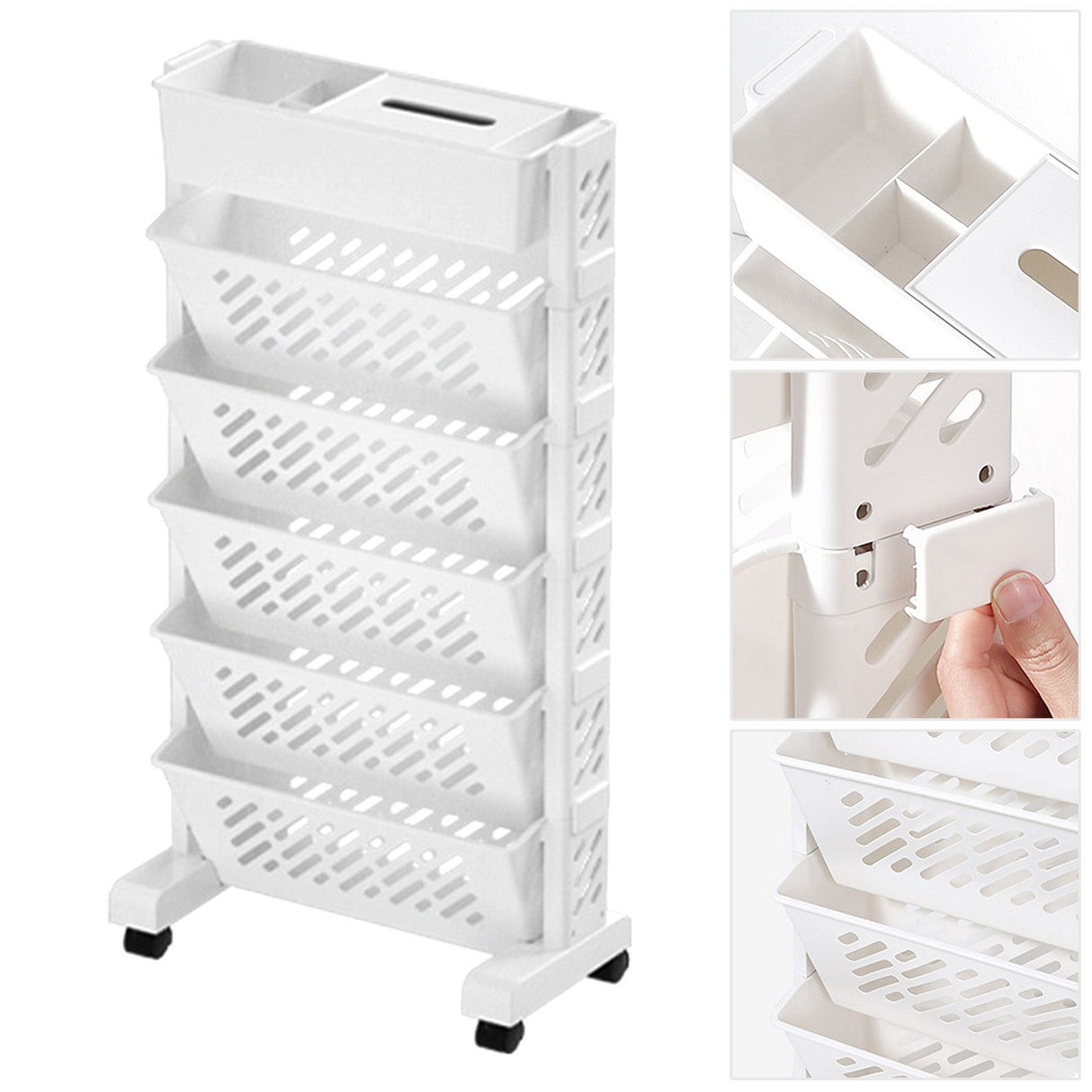 Movable Bookshelf Large Capacity Rotatable Removable Plastic Practical Rolling Organization Shelf 6 Layer
