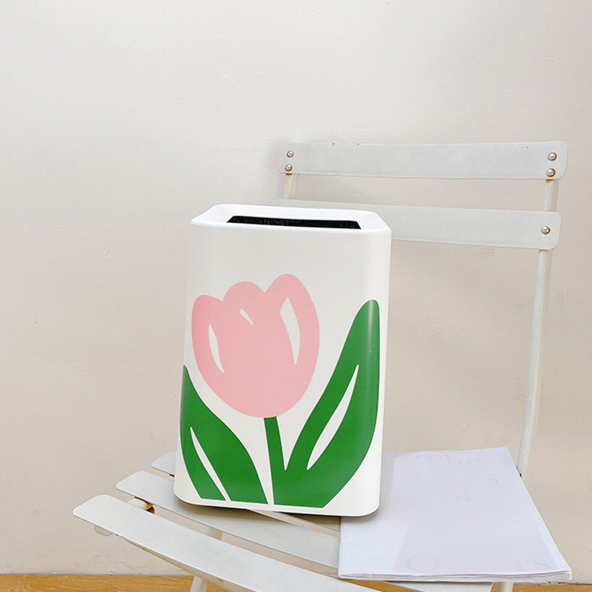 Floral Trash Can Large Mouth Cute Appearance Modern Style Garbage Waste Basket for Kitchen Bathroom Bedroom Square Large Size