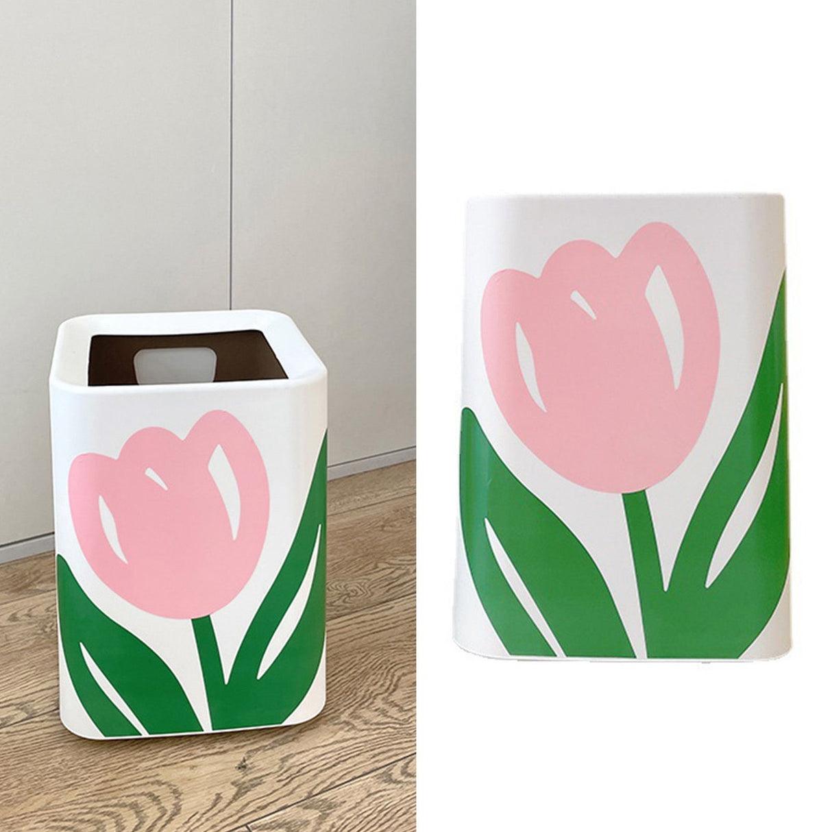 Floral Trash Can Large Mouth Cute Appearance Modern Style Garbage Waste Basket for Kitchen Bathroom Bedroom Square Small Size