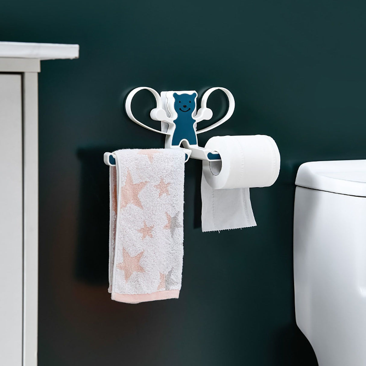 Storage Hook Rack Multipurpose Strong Bearing Capacity Waterproof Punch Free Towel Rack Holder for Home Blue