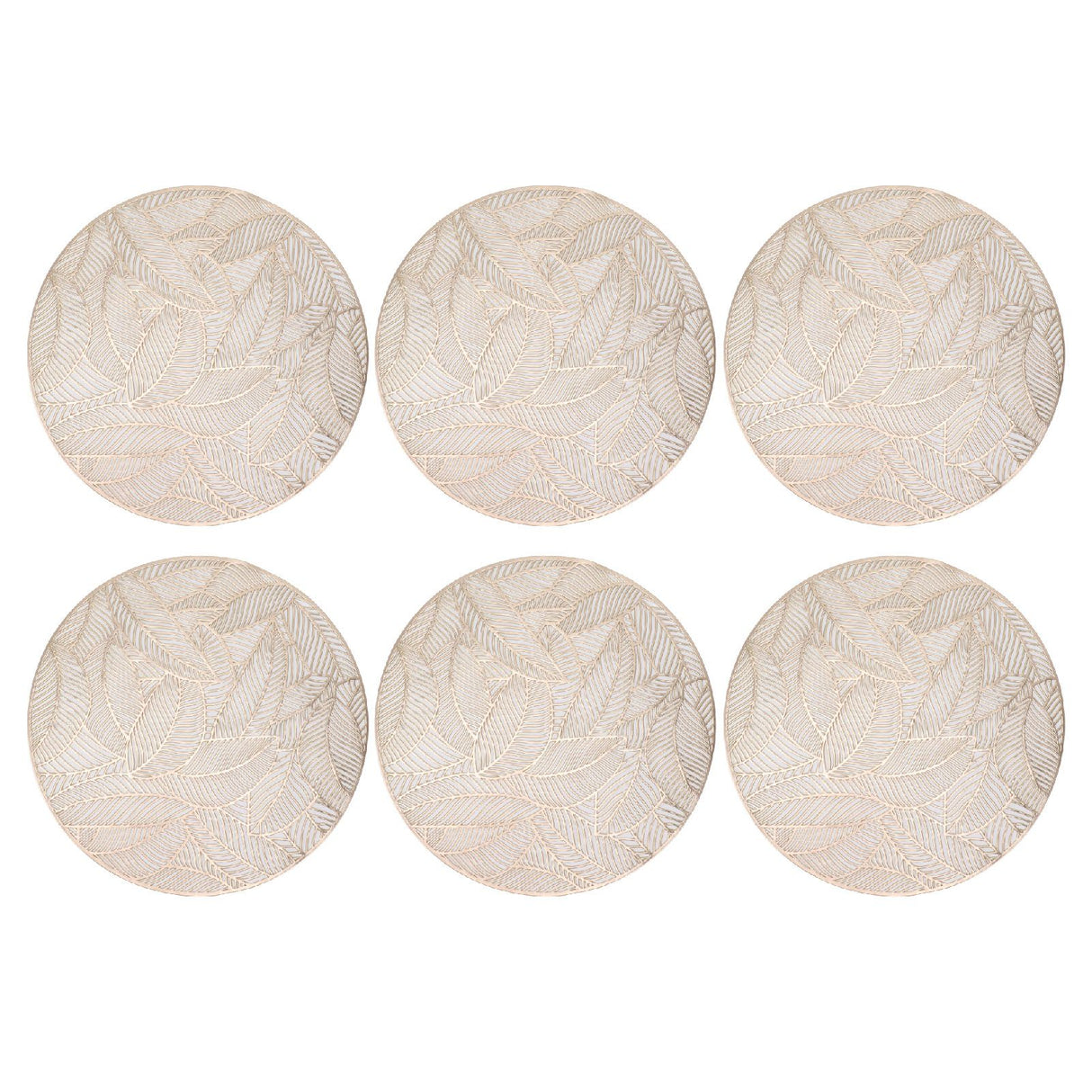 6 Pcs Round Placemat Gold Hollowed Eco Friendly PVC Heat Resistant 38cm Dining Table Mat