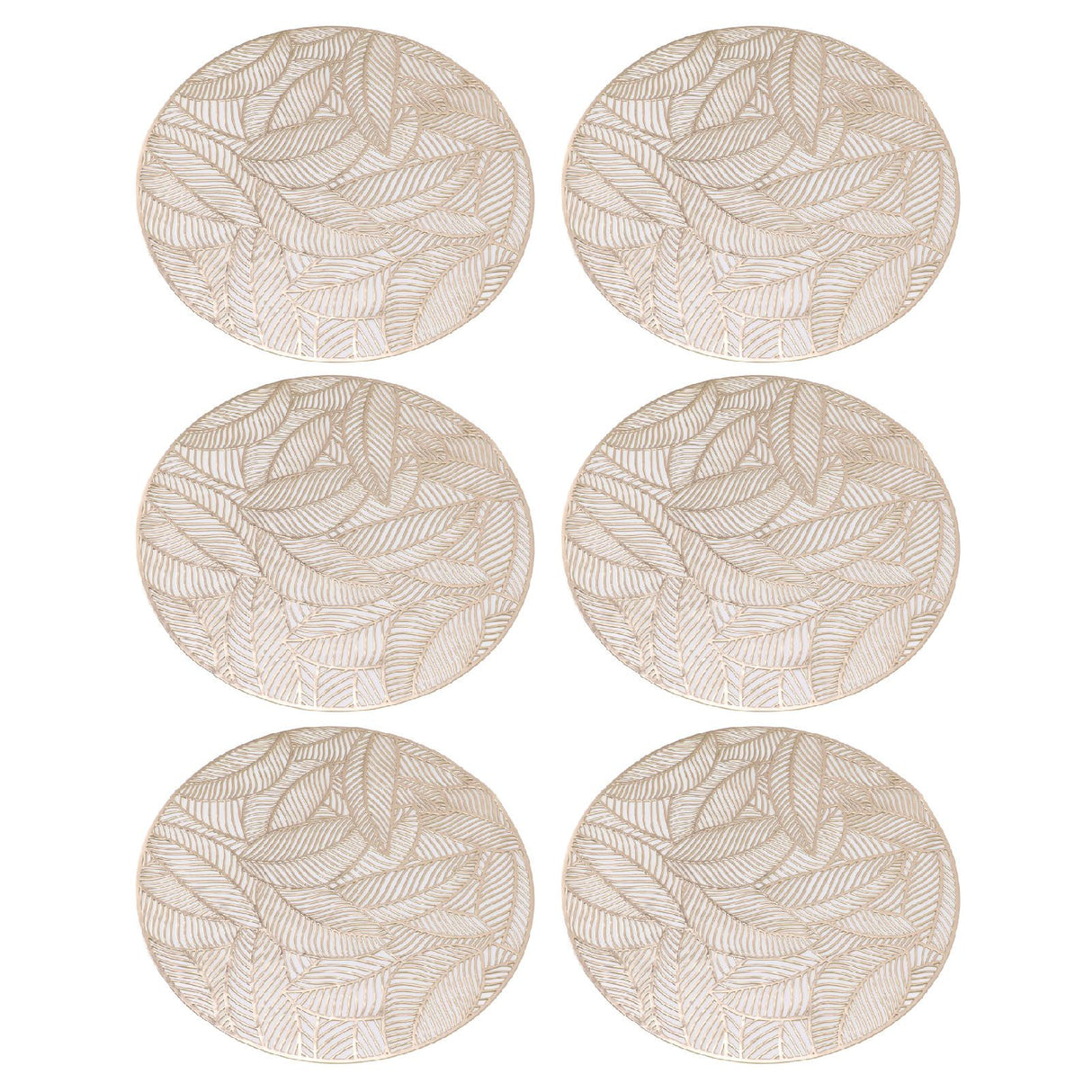 6 Pcs Round Placemat Gold Hollowed Eco Friendly PVC Heat Resistant 38cm Dining Table Mat