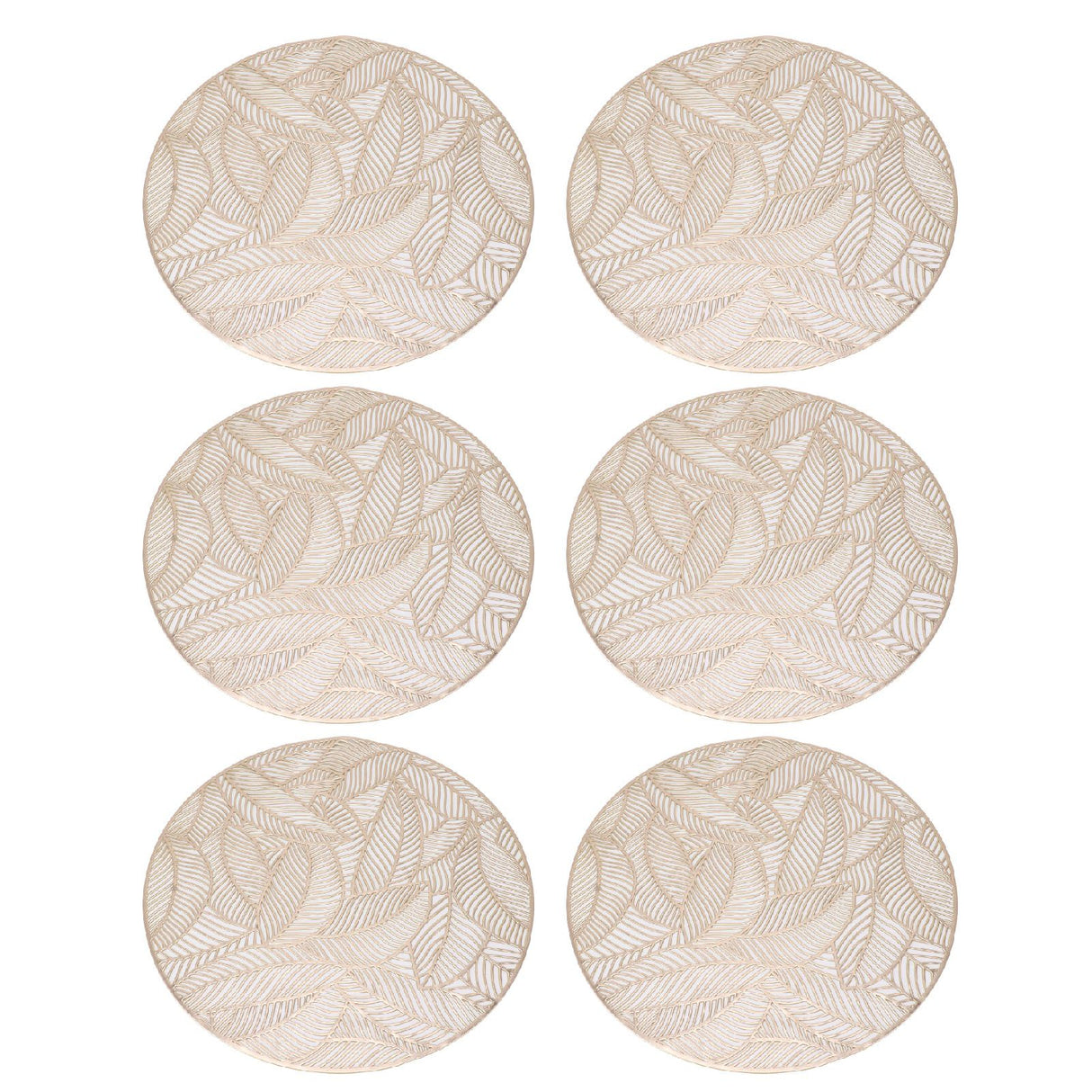 6 Pcs Round Placemat Gold Hollowed Eco Friendly PVC Heat Resistant 38cm Dining Table Mat