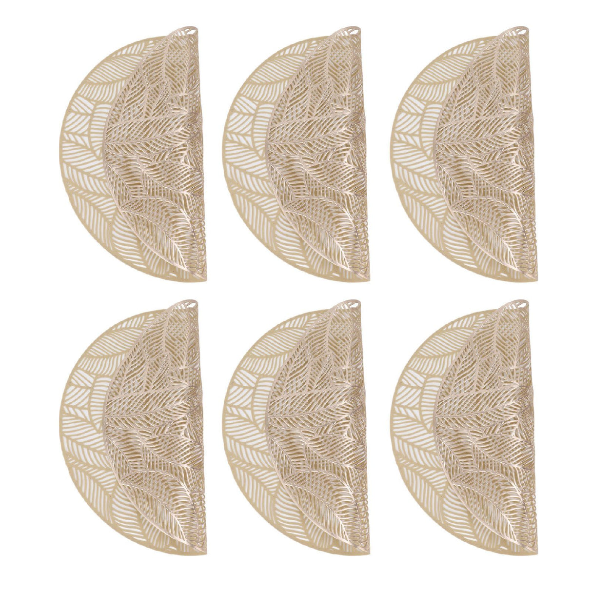 6 Pcs Round Placemat Gold Hollowed Eco Friendly PVC Heat Resistant 38cm Dining Table Mat