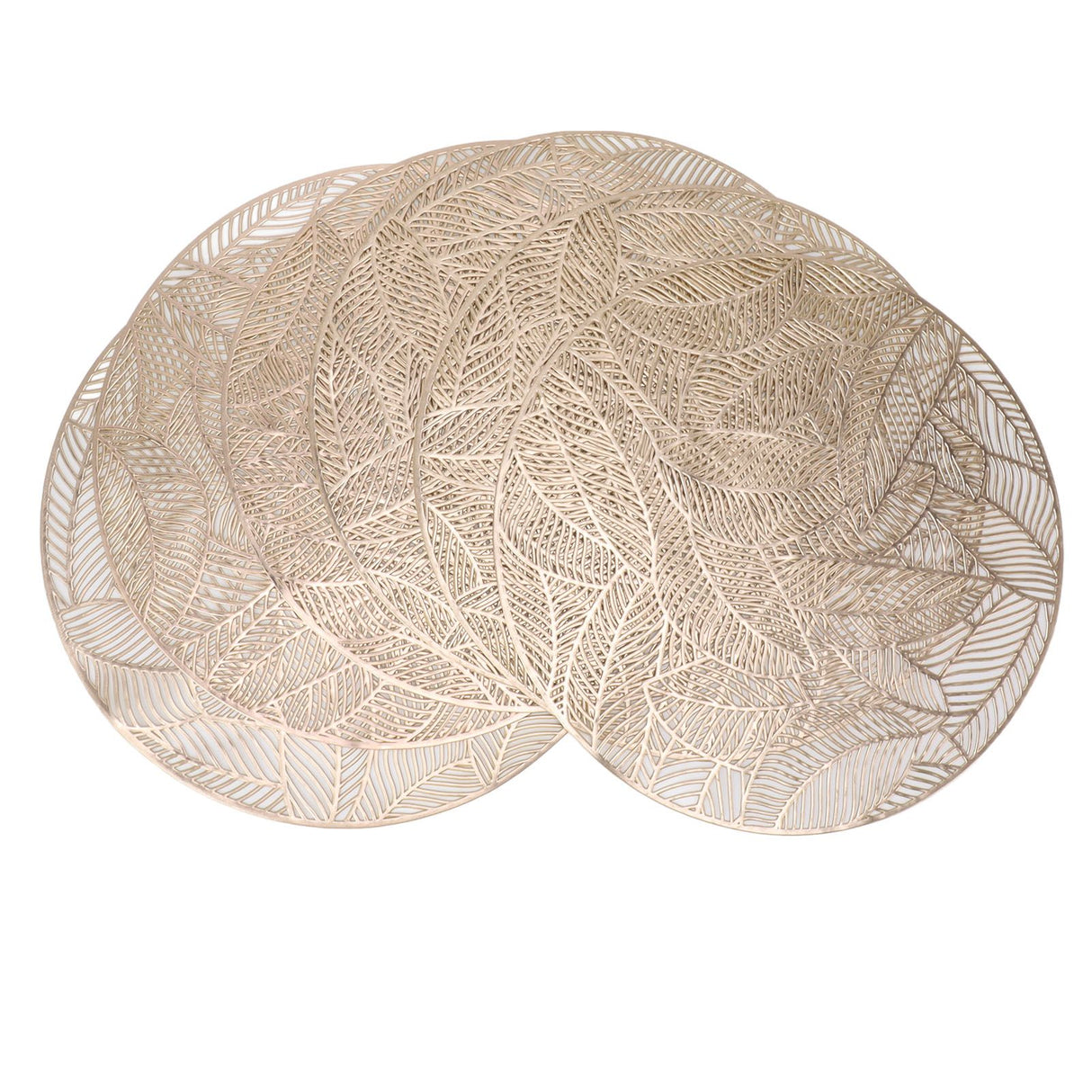 6 Pcs Round Placemat Gold Hollowed Eco Friendly PVC Heat Resistant 38cm Dining Table Mat