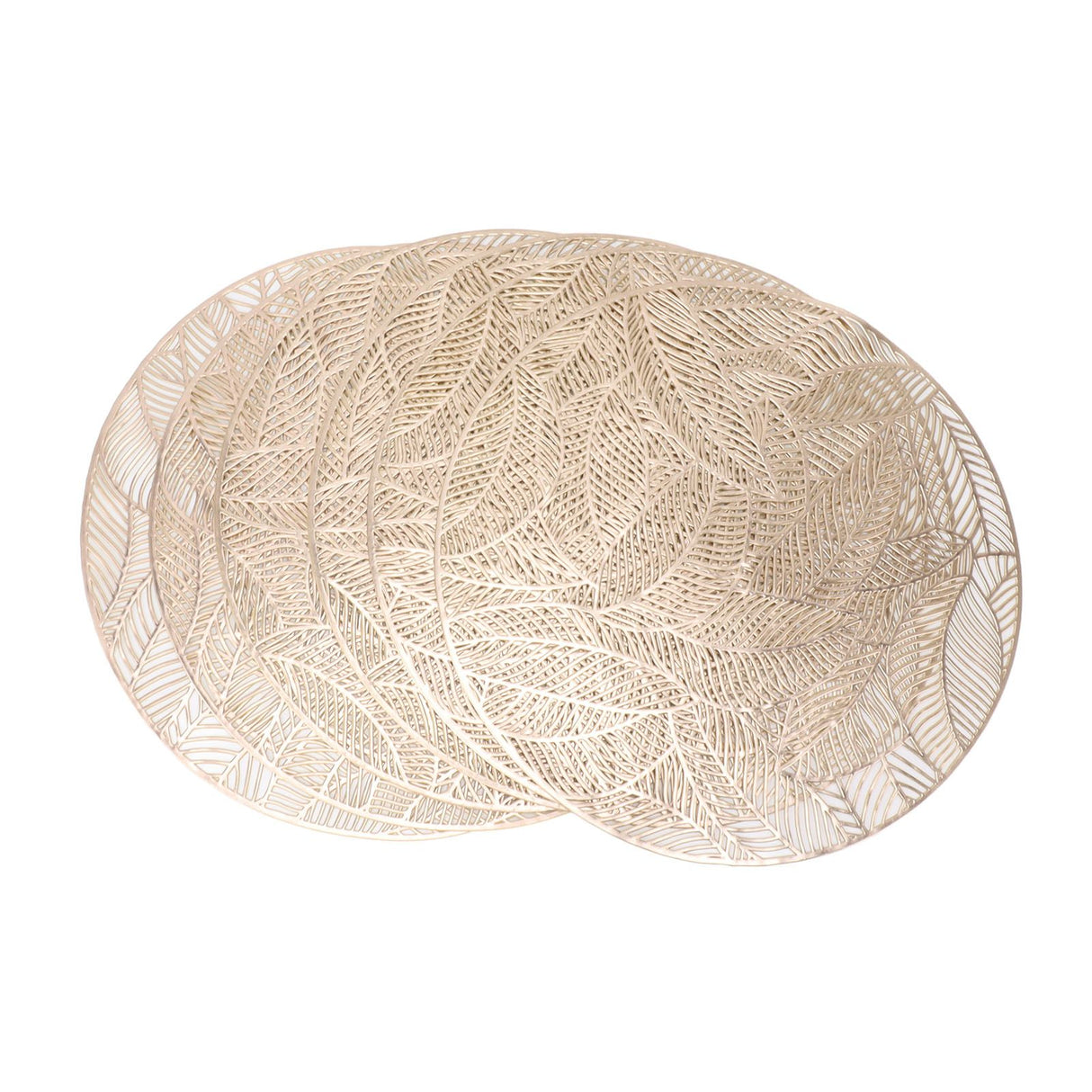 6 Pcs Round Placemat Gold Hollowed Eco Friendly PVC Heat Resistant 38cm Dining Table Mat