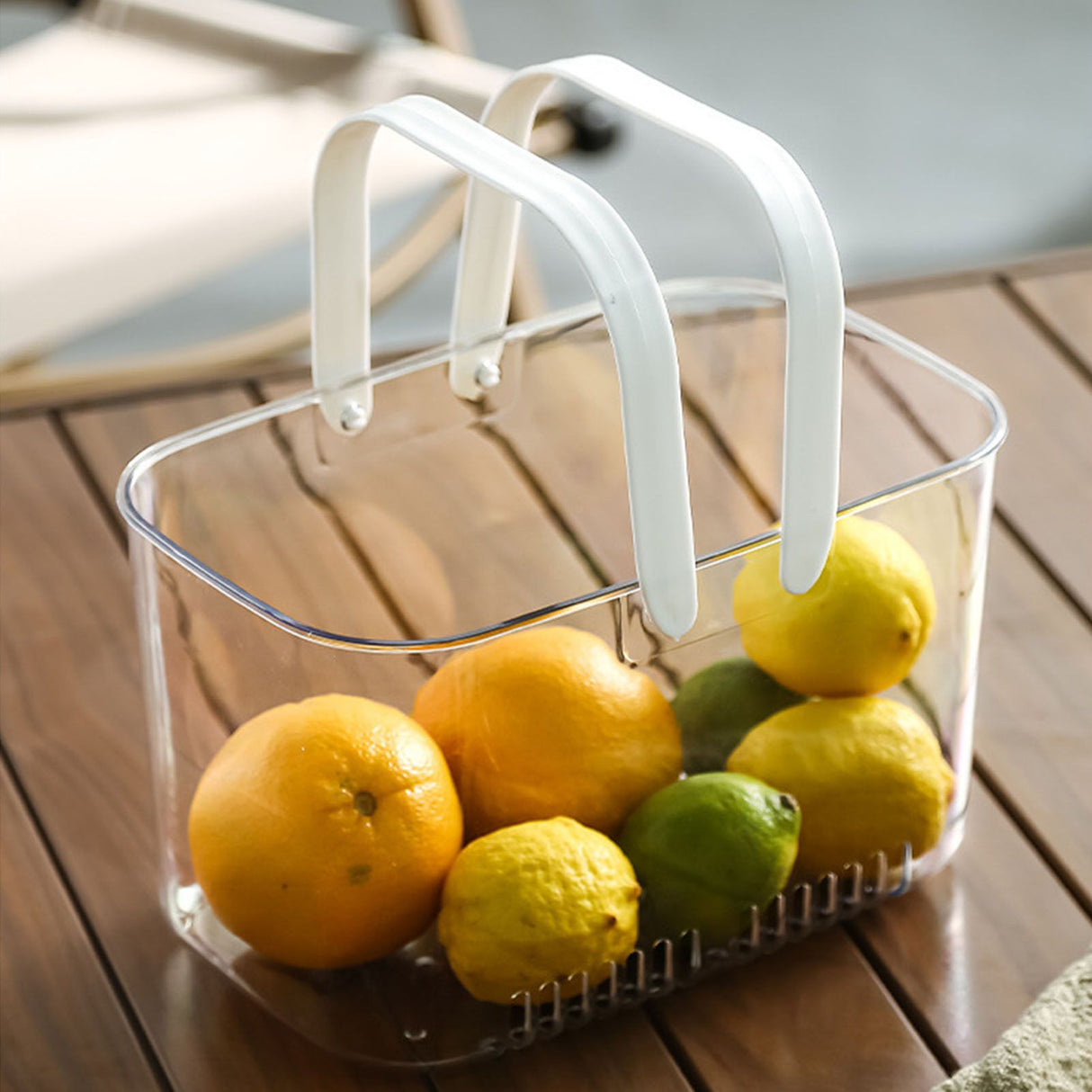 Clear Hand Basket Comfortable Handle Ventilation Holes Easy Access Versatile Fruit Storage Basket for Camping White