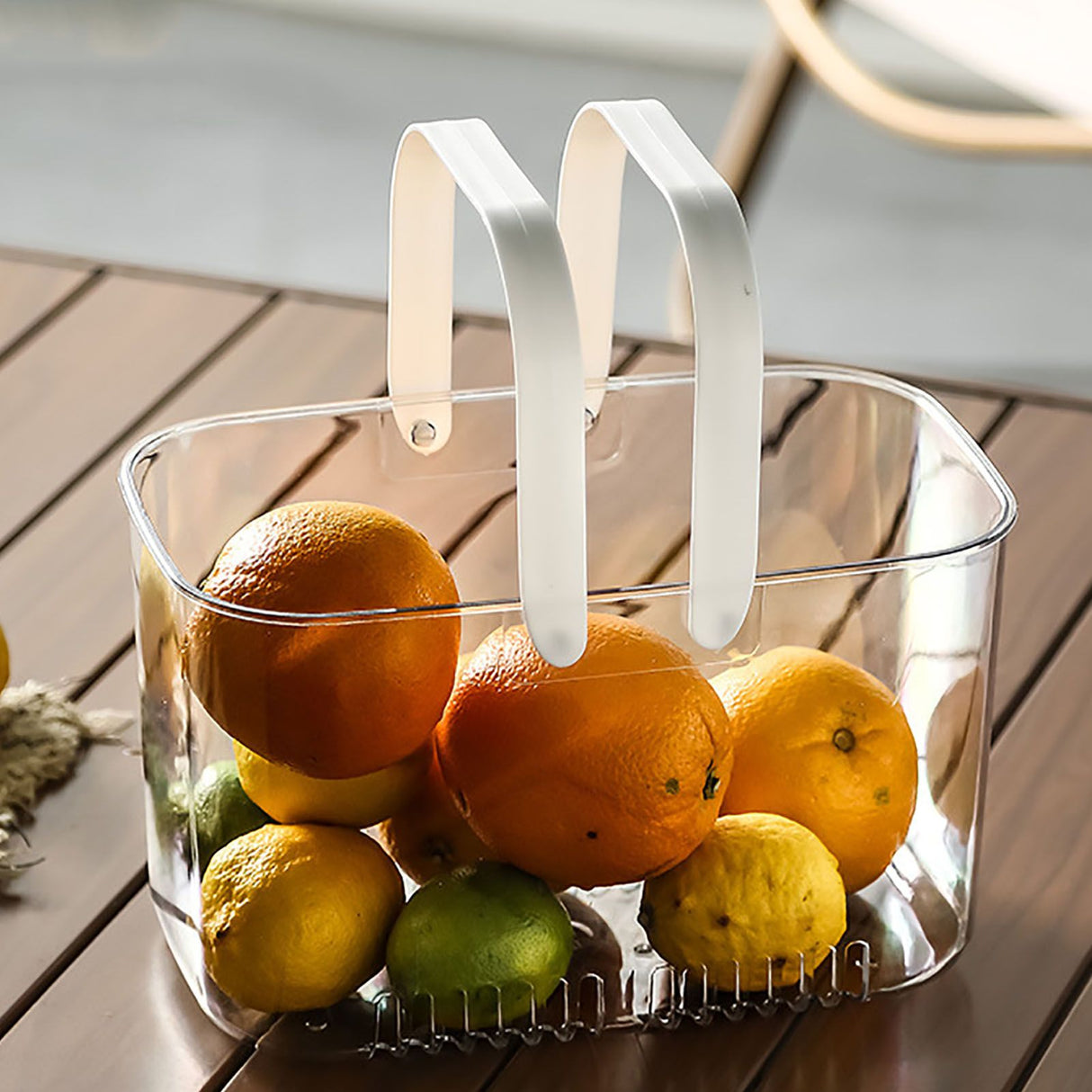 Clear Hand Basket Comfortable Handle Ventilation Holes Easy Access Versatile Fruit Storage Basket for Camping White