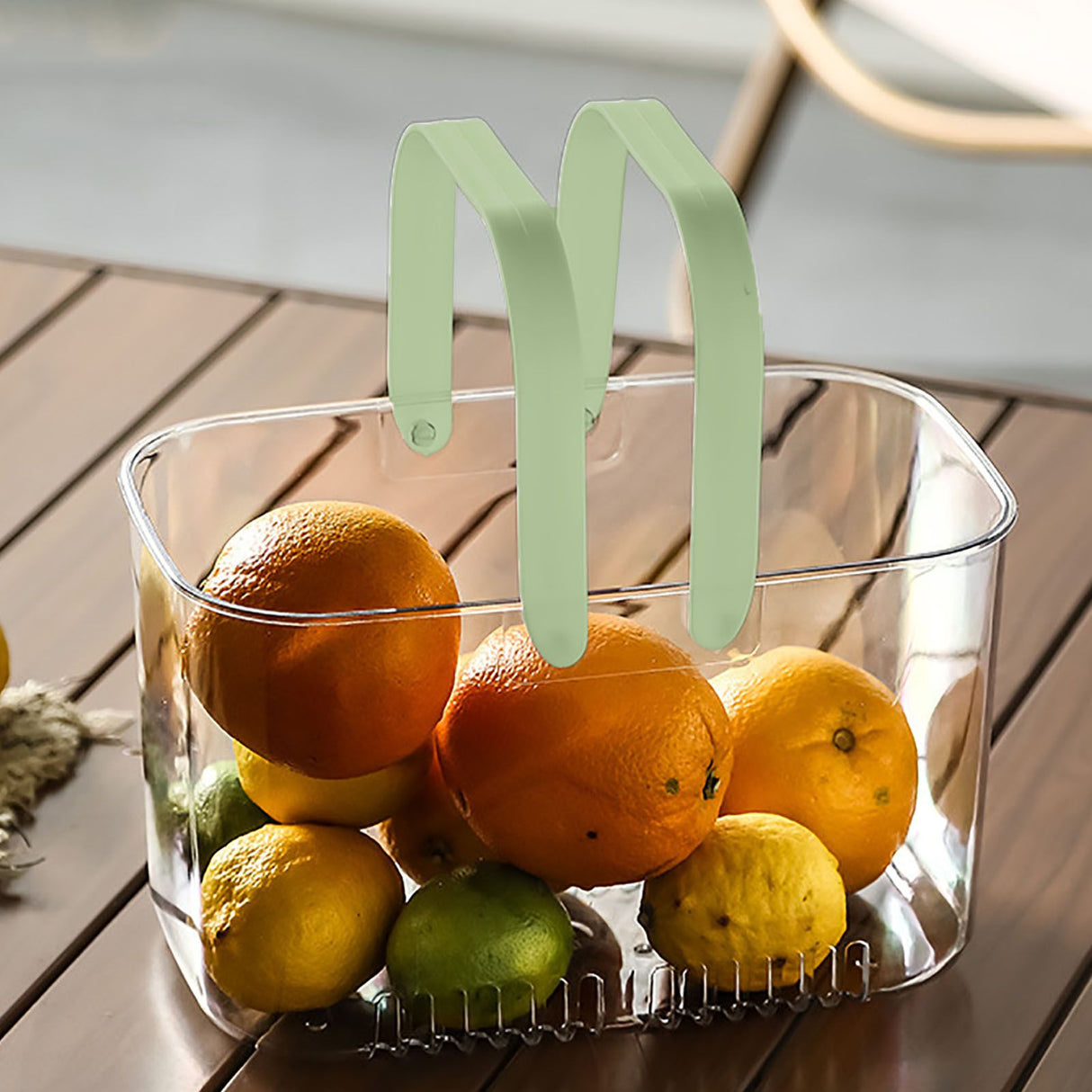 Clear Hand Basket Comfortable Handle Ventilation Holes Easy Access Versatile Fruit Storage Basket for Camping Green