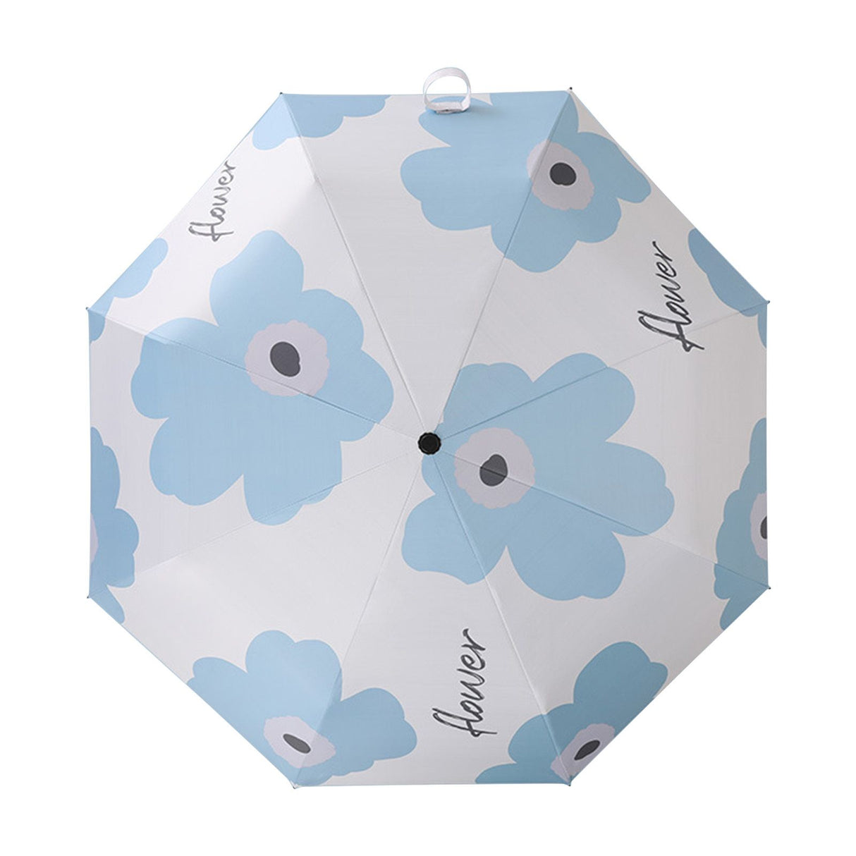 Flower Pattern Folding Umbrella UV Protection Foldable Rain Shine Dual Use Sun Umbrella for Travelling Sky Blue