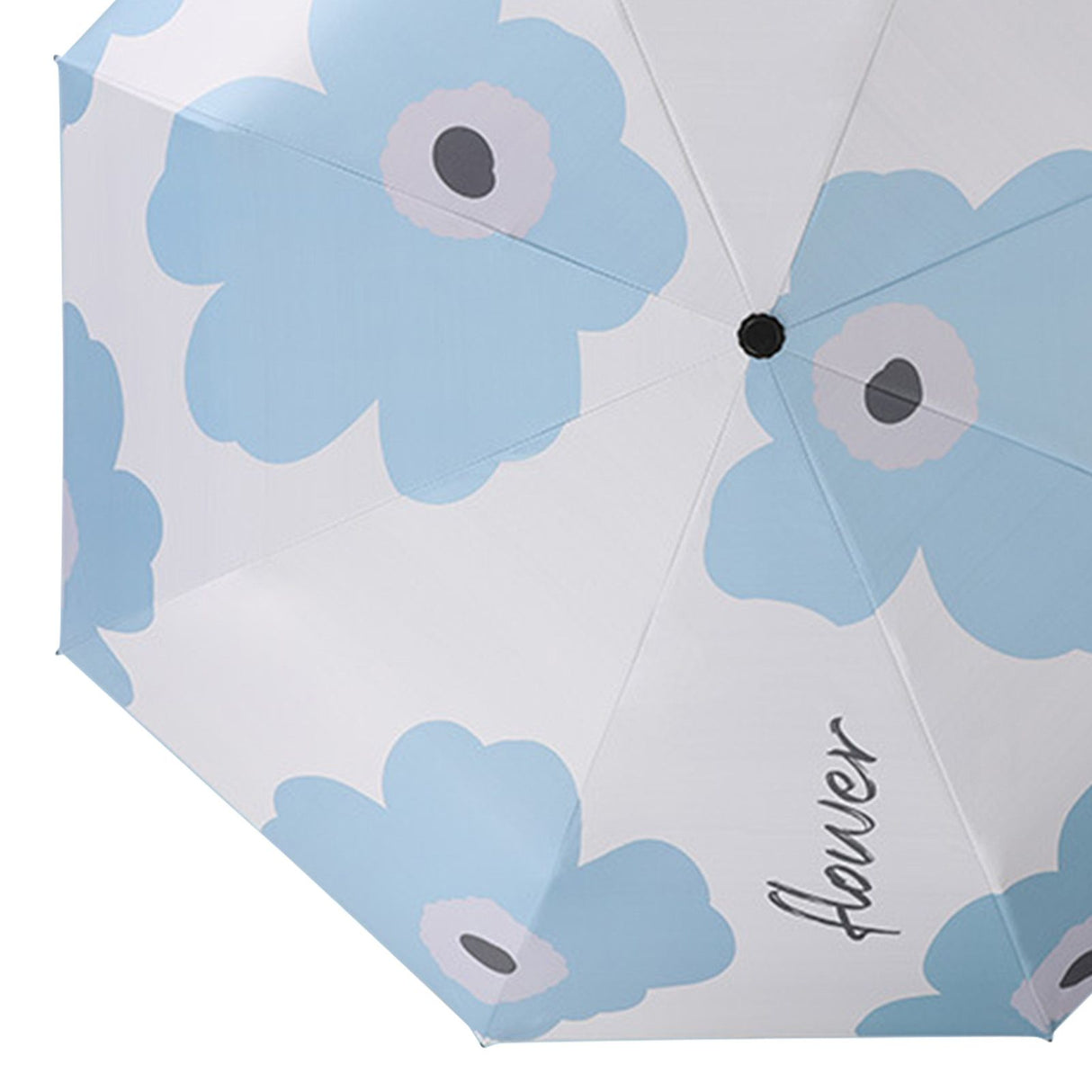 Flower Pattern Folding Umbrella UV Protection Foldable Rain Shine Dual Use Sun Umbrella for Travelling Sky Blue