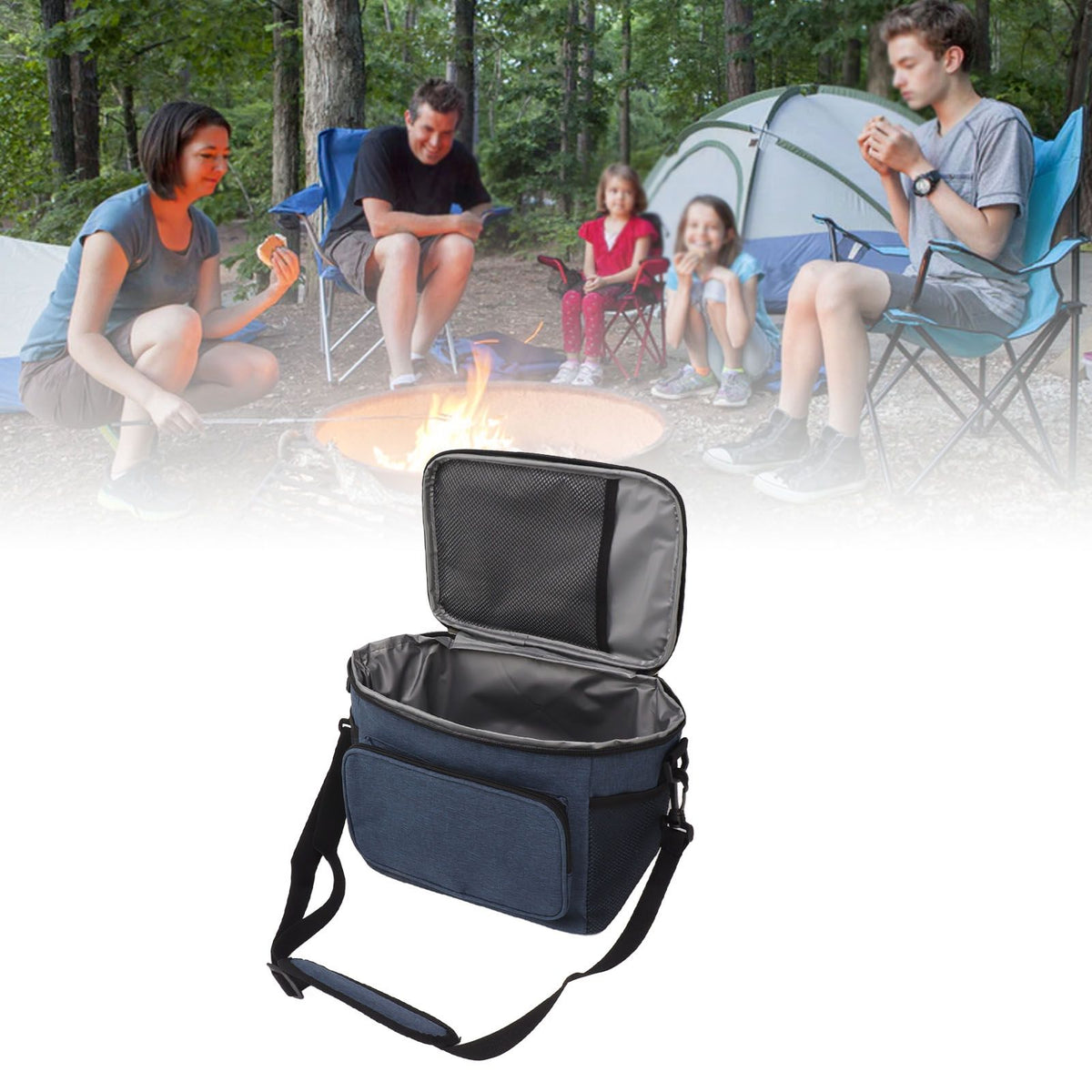 Lunch Bag 10L Collapsible Adjustable Strap Leakproof Portable Handle Insulated Lunch Bag for Camping Travel Beach Navy Blue