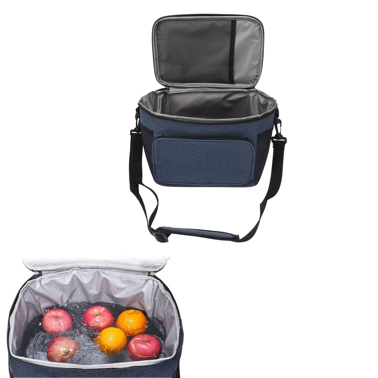 Lunch Bag 10L Collapsible Adjustable Strap Leakproof Portable Handle Insulated Lunch Bag for Camping Travel Beach Navy Blue