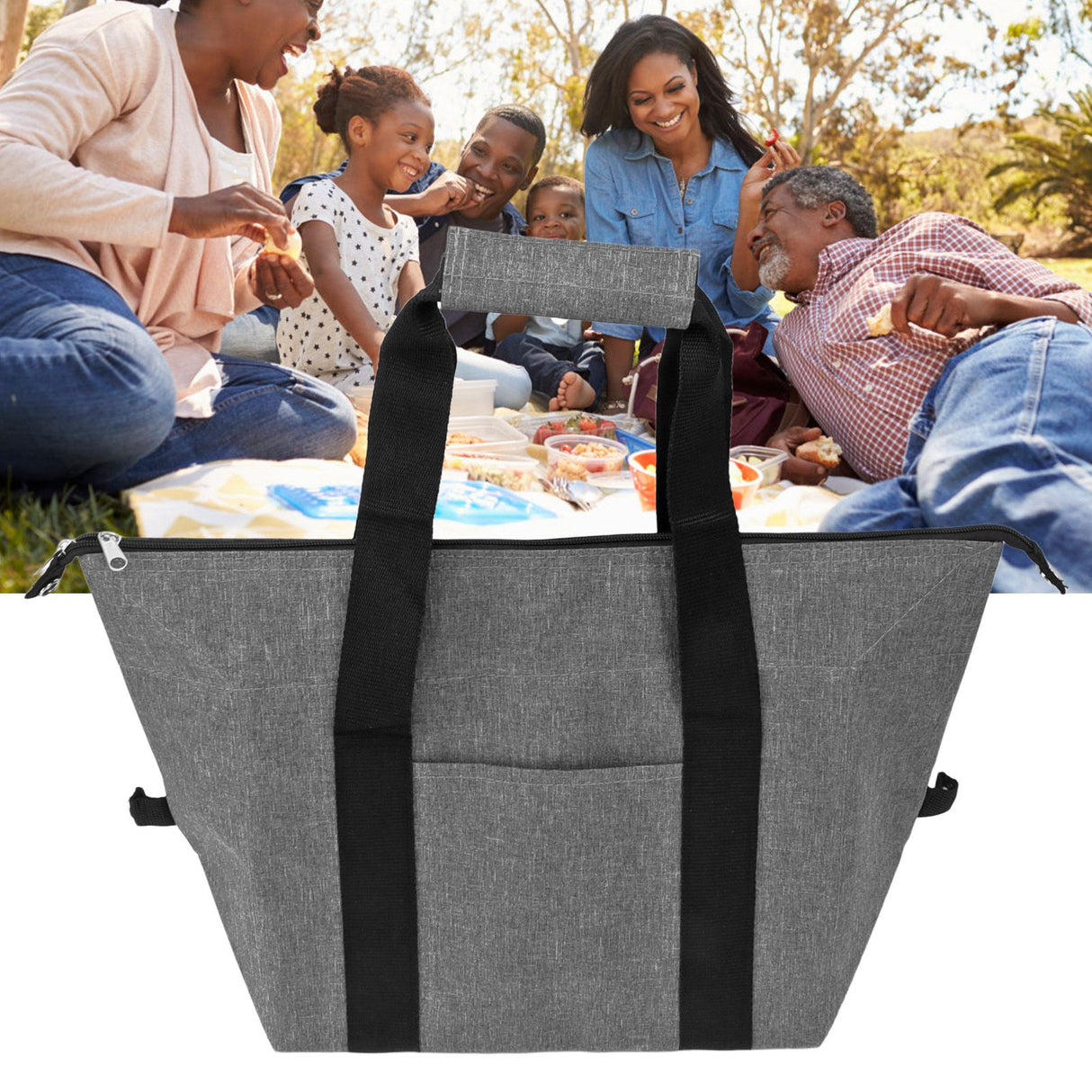 Camping Cooler Bag Leakproof Foldable Fresh Picnic Thermal Insulation Bag for Travel Work School Grey Large Size 20L