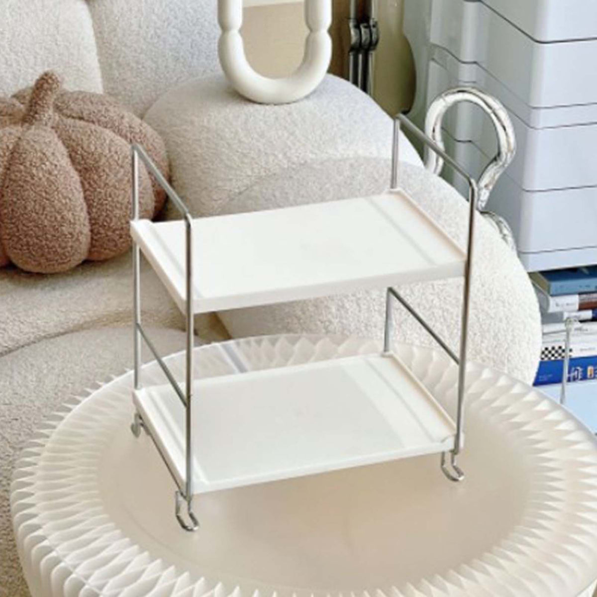 2 Tier Countertop Organizer Nordic Style Large Space Removable Cabinet Storage Shelf for Bedroom Bathroom Kitchen