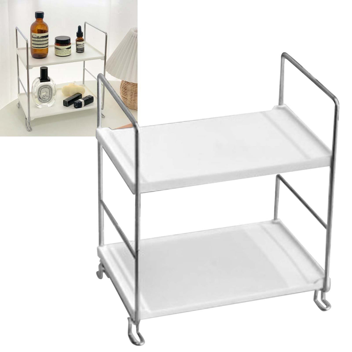 2 Tier Countertop Organizer Nordic Style Large Space Removable Cabinet Storage Shelf for Bedroom Bathroom Kitchen