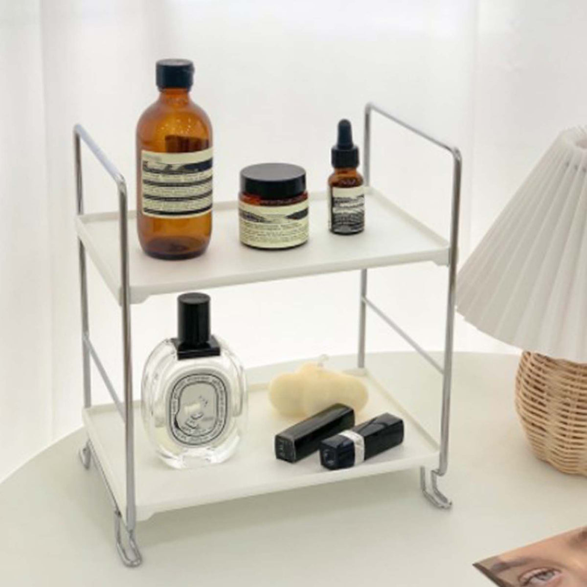 2 Tier Countertop Organizer Nordic Style Large Space Removable Cabinet Storage Shelf for Bedroom Bathroom Kitchen