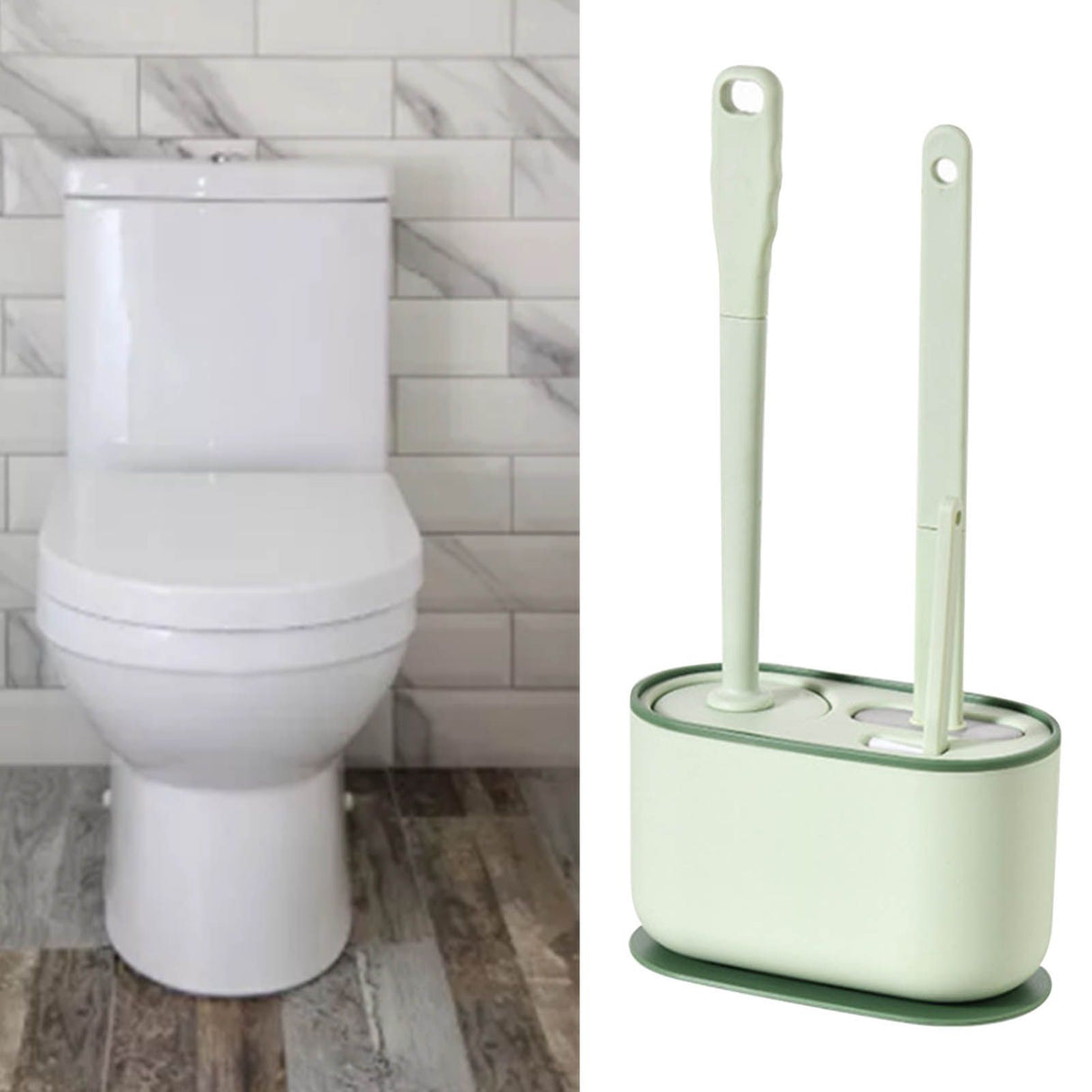 Long Handle Toilet Brush Set Deep Cleansing Multifunctional Hanging Toilet Brush Set for Bathroom Green