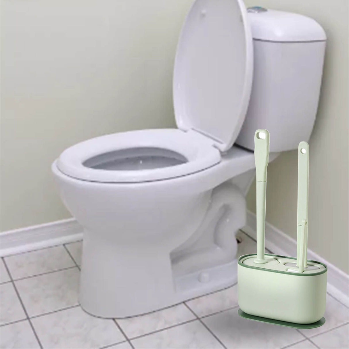 Long Handle Toilet Brush Set Deep Cleansing Multifunctional Hanging Toilet Brush Set for Bathroom Green