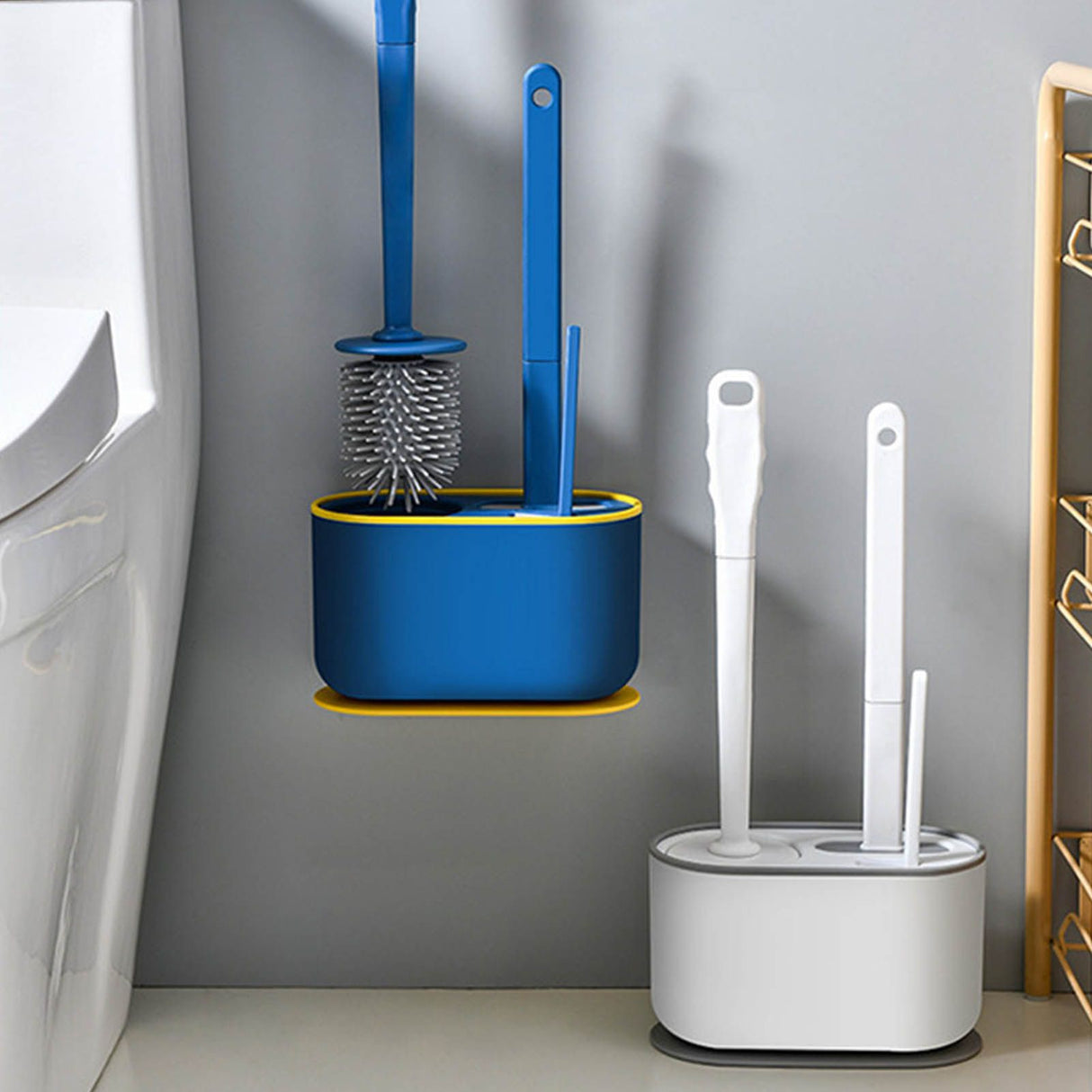 Long Handle Toilet Brush Set Deep Cleansing Multifunctional Hanging Toilet Brush Set for Bathroom Pearl White