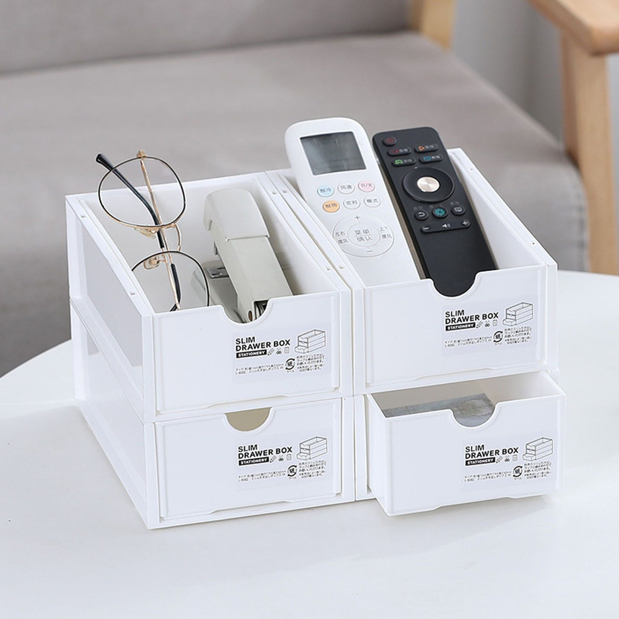 Desktop Storage Box Plastic Desk Makeup Organizer Stationery Supplies Storage Box with Drawer White