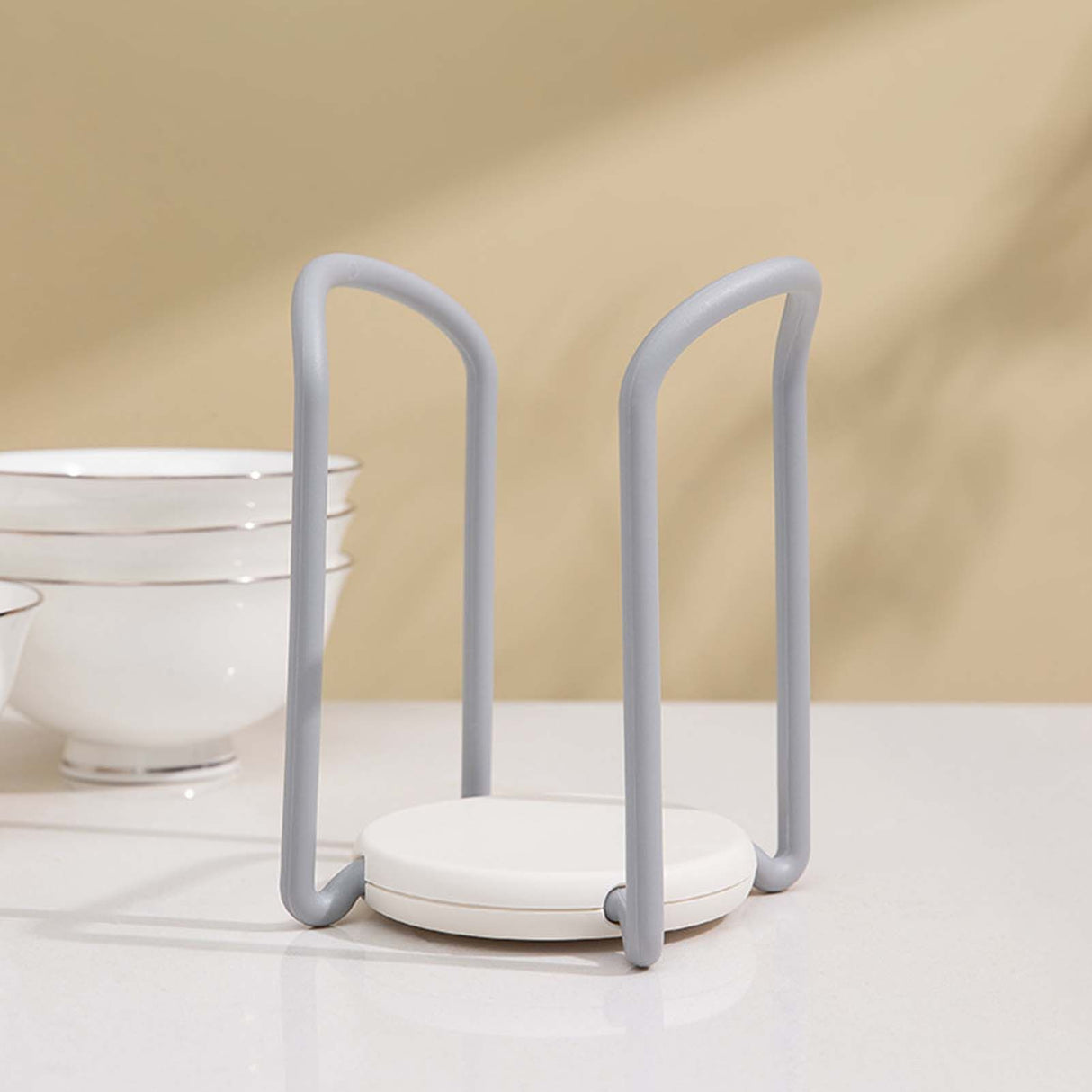 Bowl Organizer Multiple Functional Retractable Dish Drying Rack for Kitchen Counter Grey and White