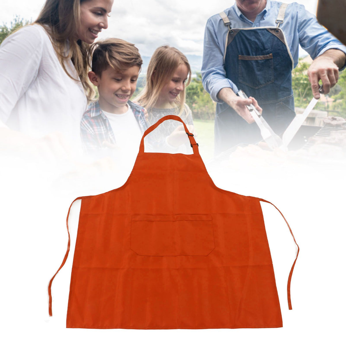 Cooking Apron Waterproof Adjustable Neck Strap Breathable Soft Kitchen Bib Apron with Pocket for Barbecue Baking 2pcs Orange