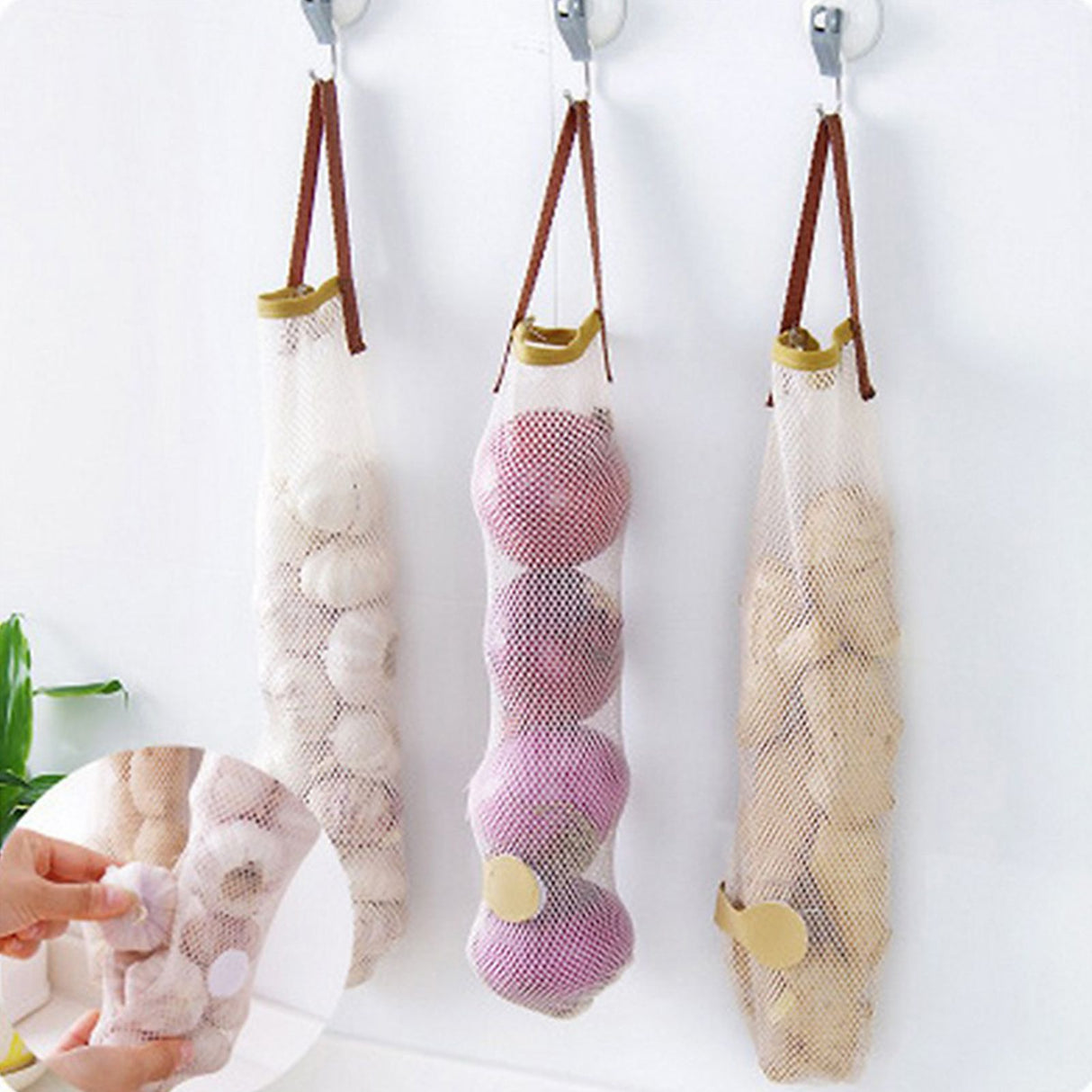 Fruit Storage Net Bag Breathable Reusable Hanging Storage Bag for Vegetable Onions Garlic