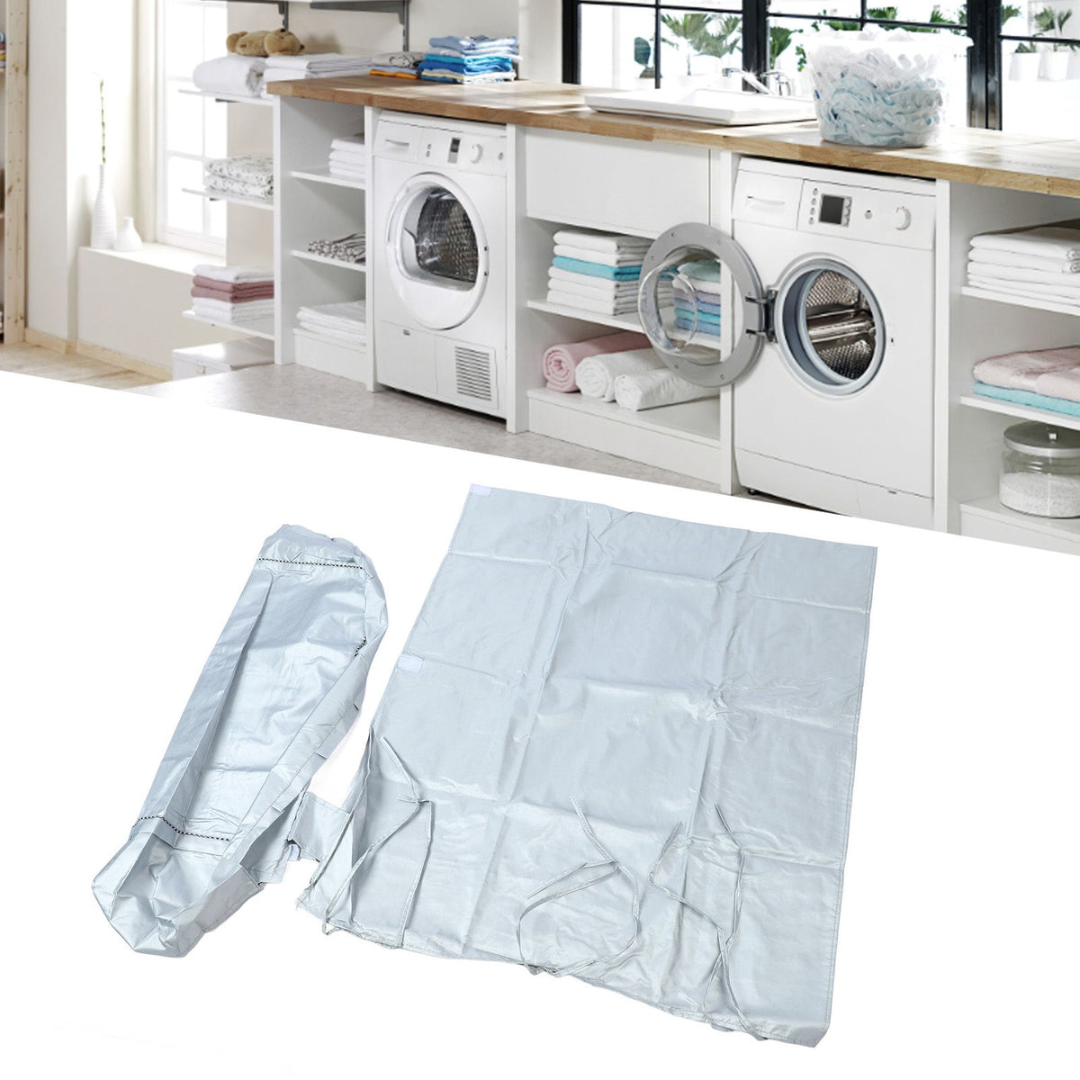 Washing Machine Cover Waterproof Sunscreen Dustproof Durable Thickened Washer Cover for Home Kitchen Laundry Silver