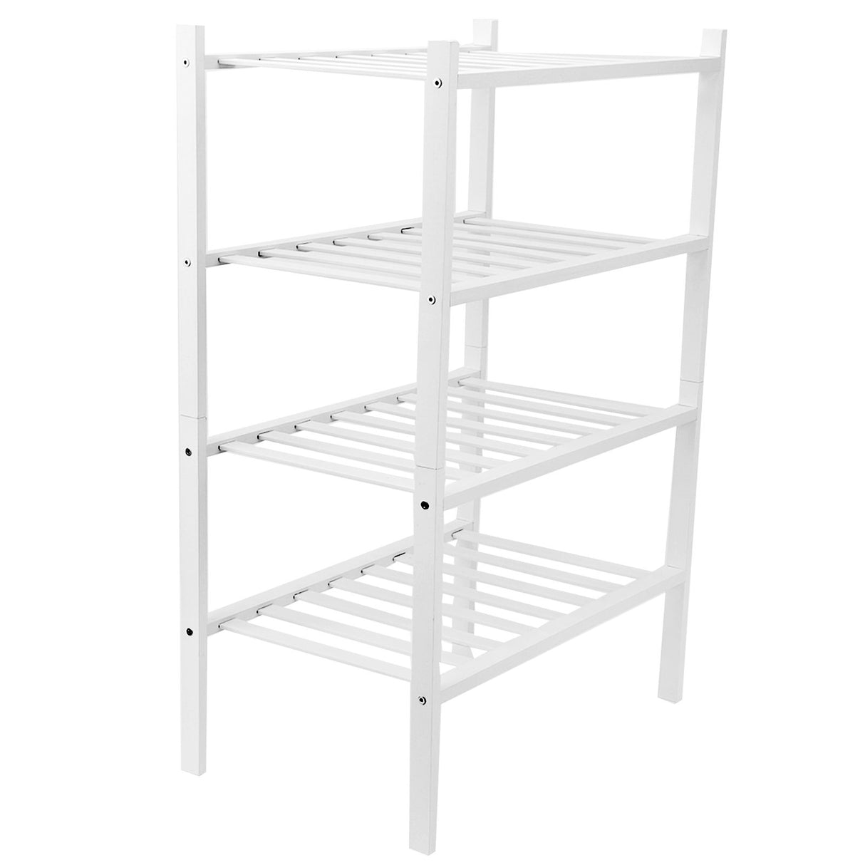 4 Tier Shoe Rack White Stackable Shoes Rack Organizer Multifunctional Bamboo Shoe Rack for Home Hotel Dorm