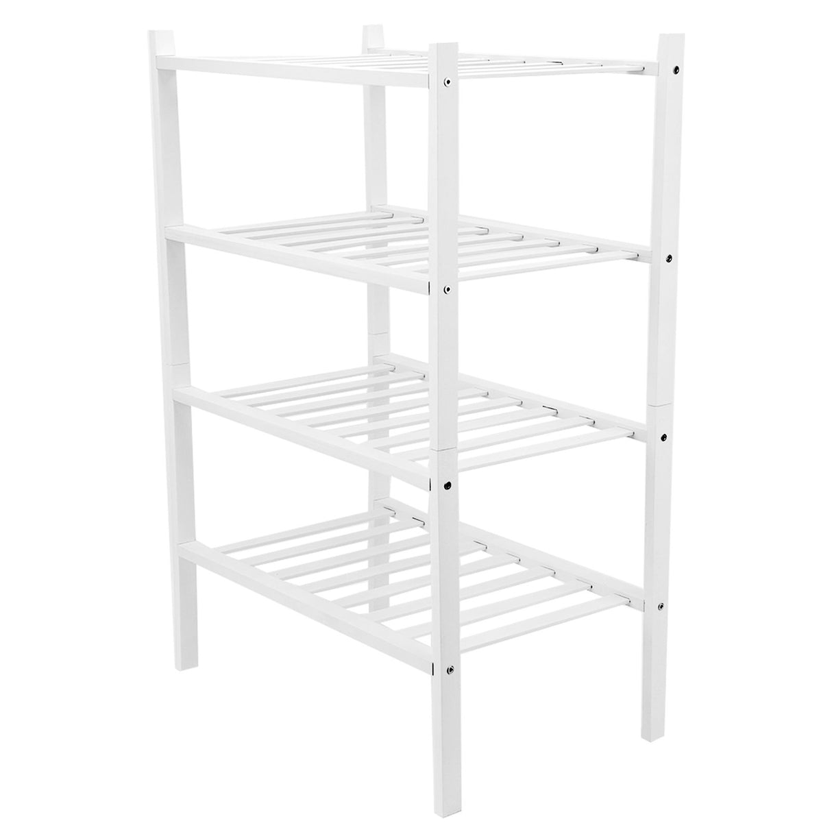 4 Tier Shoe Rack White Stackable Shoes Rack Organizer Multifunctional Bamboo Shoe Rack for Home Hotel Dorm