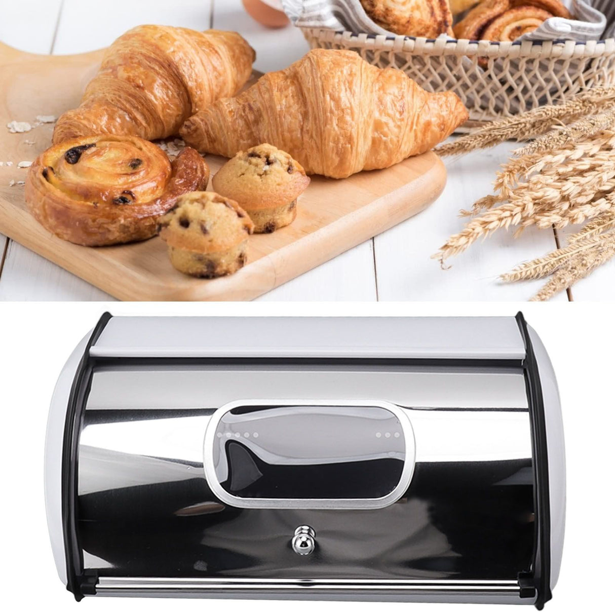 Bread Bin Bread Box Bread Holder Storage Container With Small Window for Kitchen Countertop White