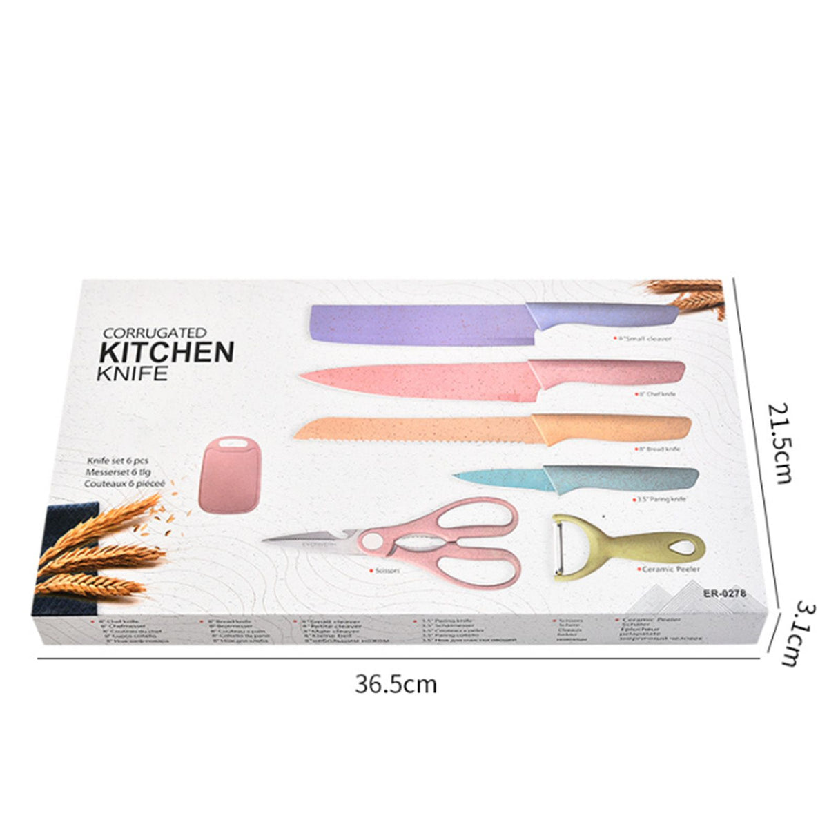7 PCS Wheat Straw Knife Set Chef Knife Bread Knife Peeling Knife Scissors Peeler Cutter Kit with Chopping Board